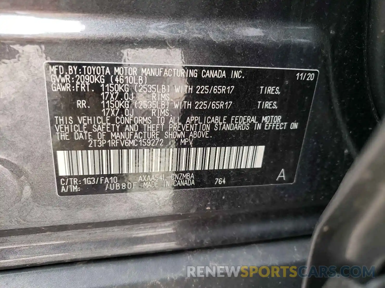 10 Фотография поврежденного автомобиля 2T3P1RFV6MC159272 TOYOTA RAV4 2021