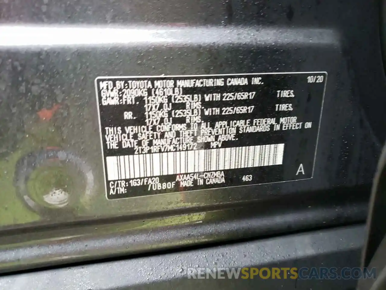 10 Фотография поврежденного автомобиля 2T3P1RFV7MC149172 TOYOTA RAV4 2021