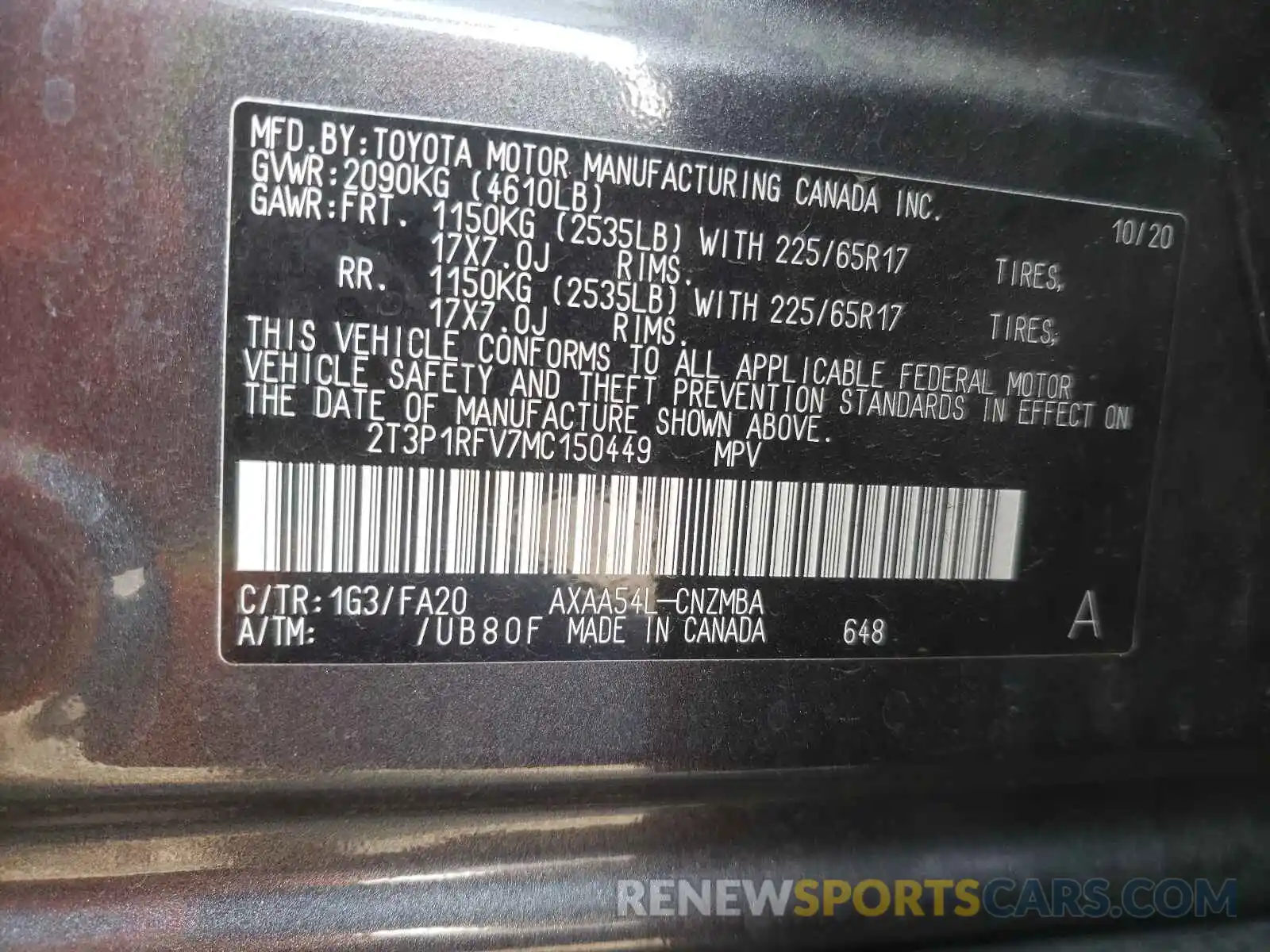 10 Фотография поврежденного автомобиля 2T3P1RFV7MC150449 TOYOTA RAV4 2021