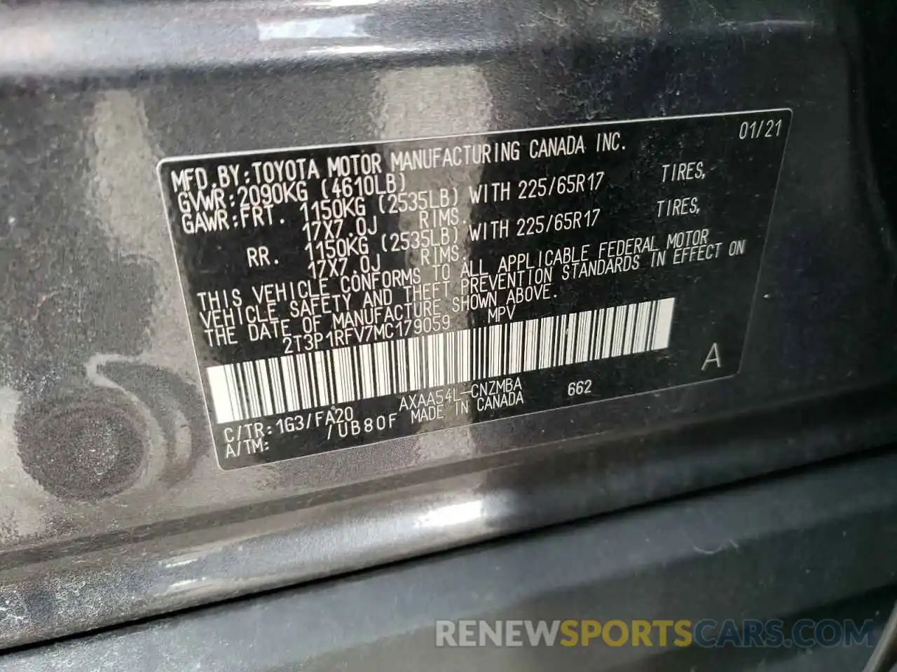 10 Фотография поврежденного автомобиля 2T3P1RFV7MC179059 TOYOTA RAV4 2021