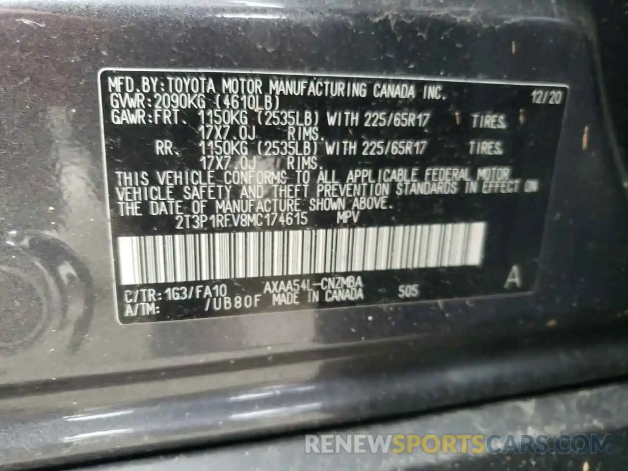 10 Фотография поврежденного автомобиля 2T3P1RFV8MC174615 TOYOTA RAV4 2021