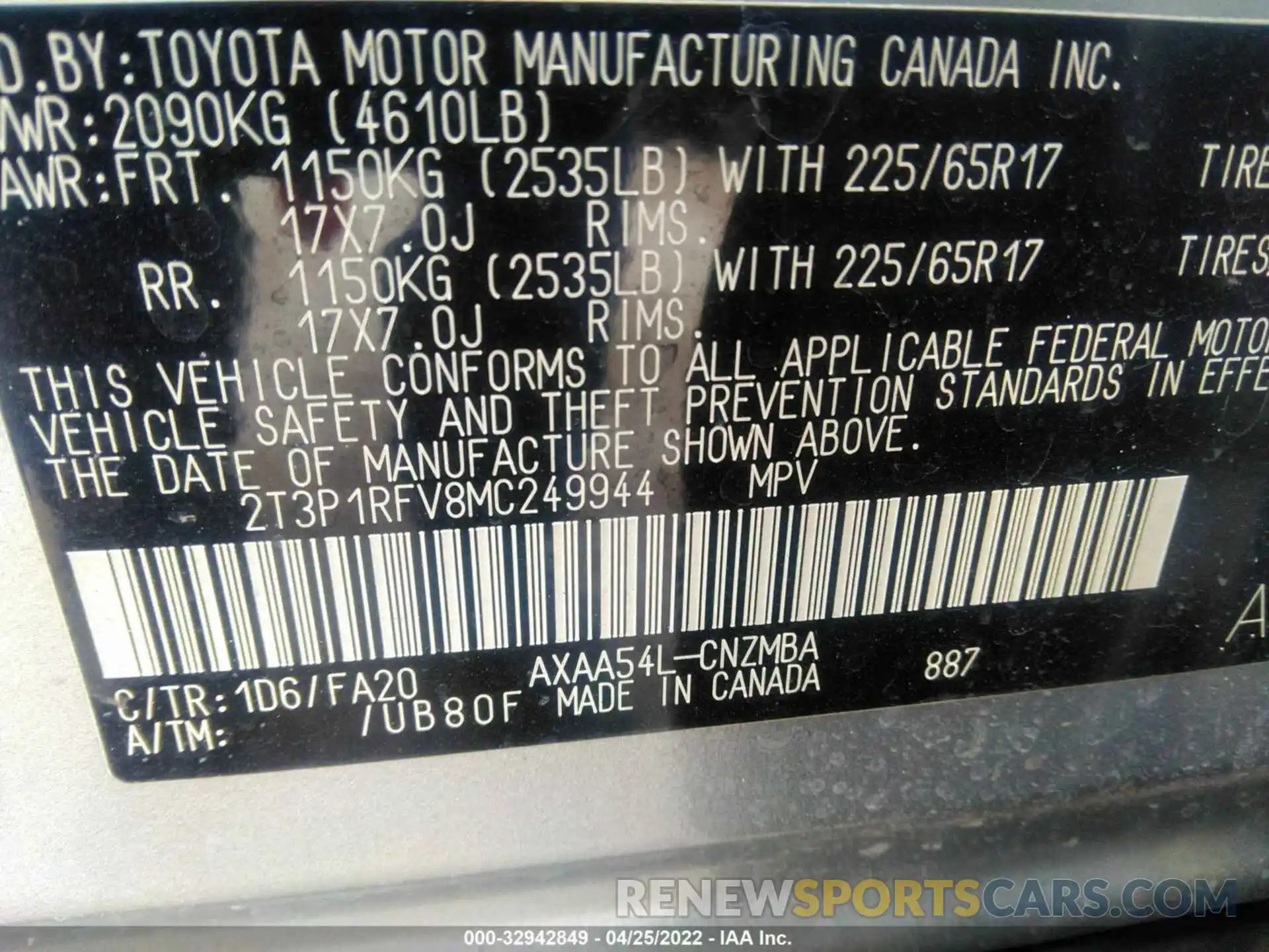 9 Фотография поврежденного автомобиля 2T3P1RFV8MC249944 TOYOTA RAV4 2021