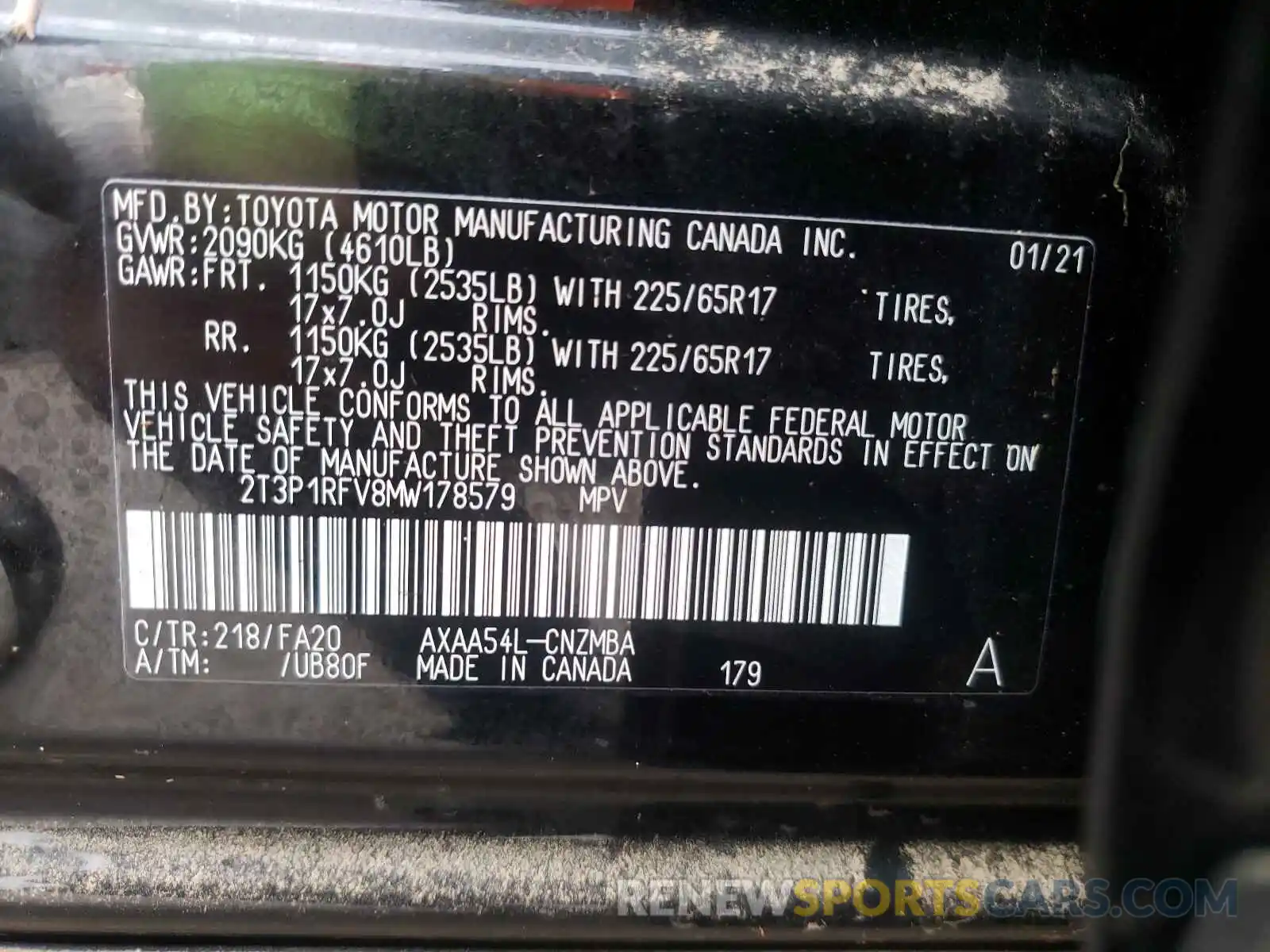 10 Фотография поврежденного автомобиля 2T3P1RFV8MW178579 TOYOTA RAV4 2021