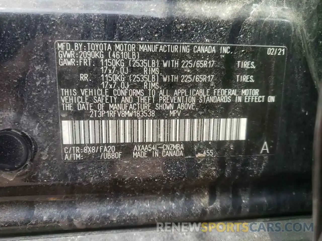 10 Фотография поврежденного автомобиля 2T3P1RFV8MW183538 TOYOTA RAV4 2021