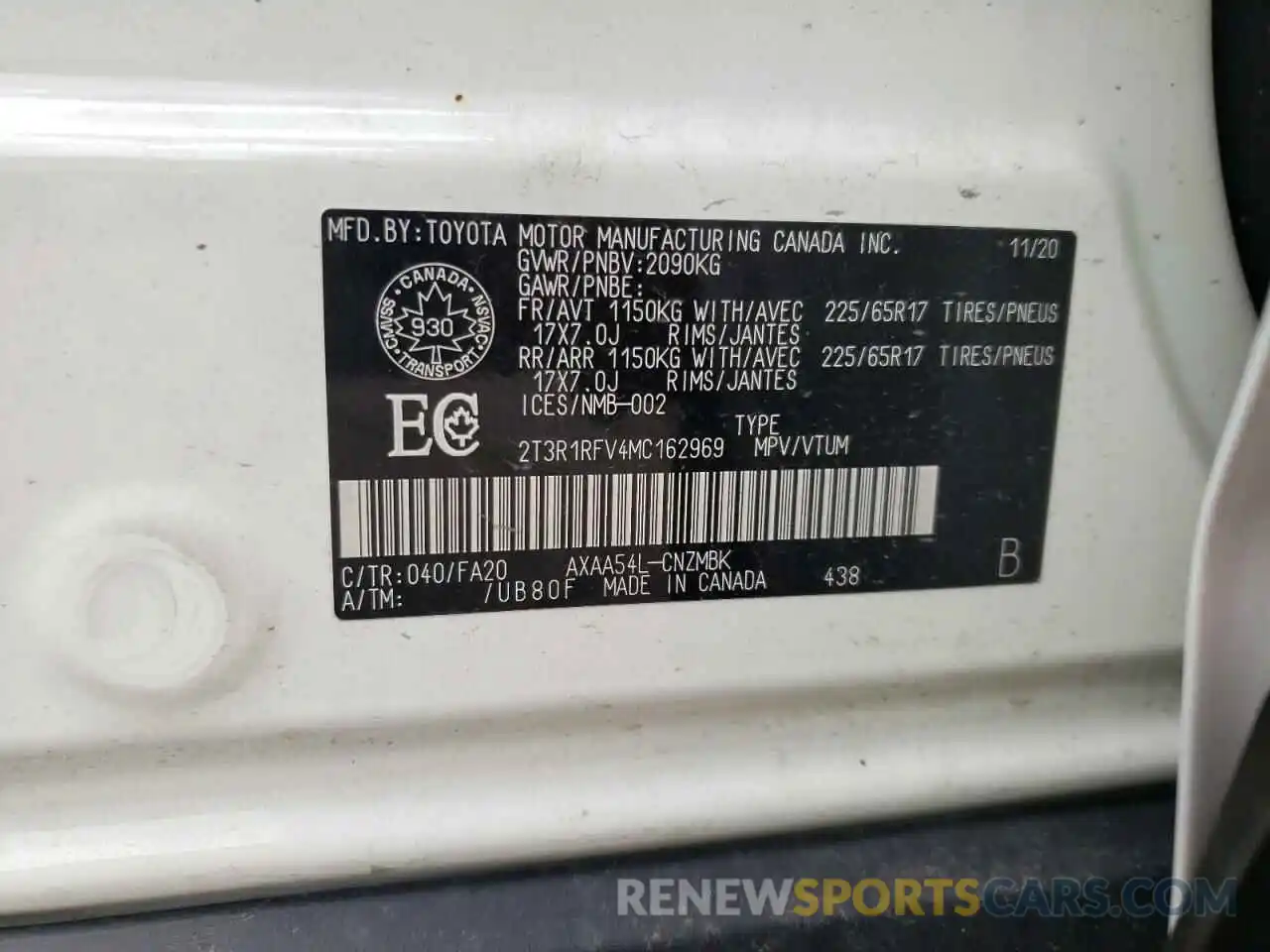 10 Фотография поврежденного автомобиля 2T3R1RFV4MC162969 TOYOTA RAV4 2021