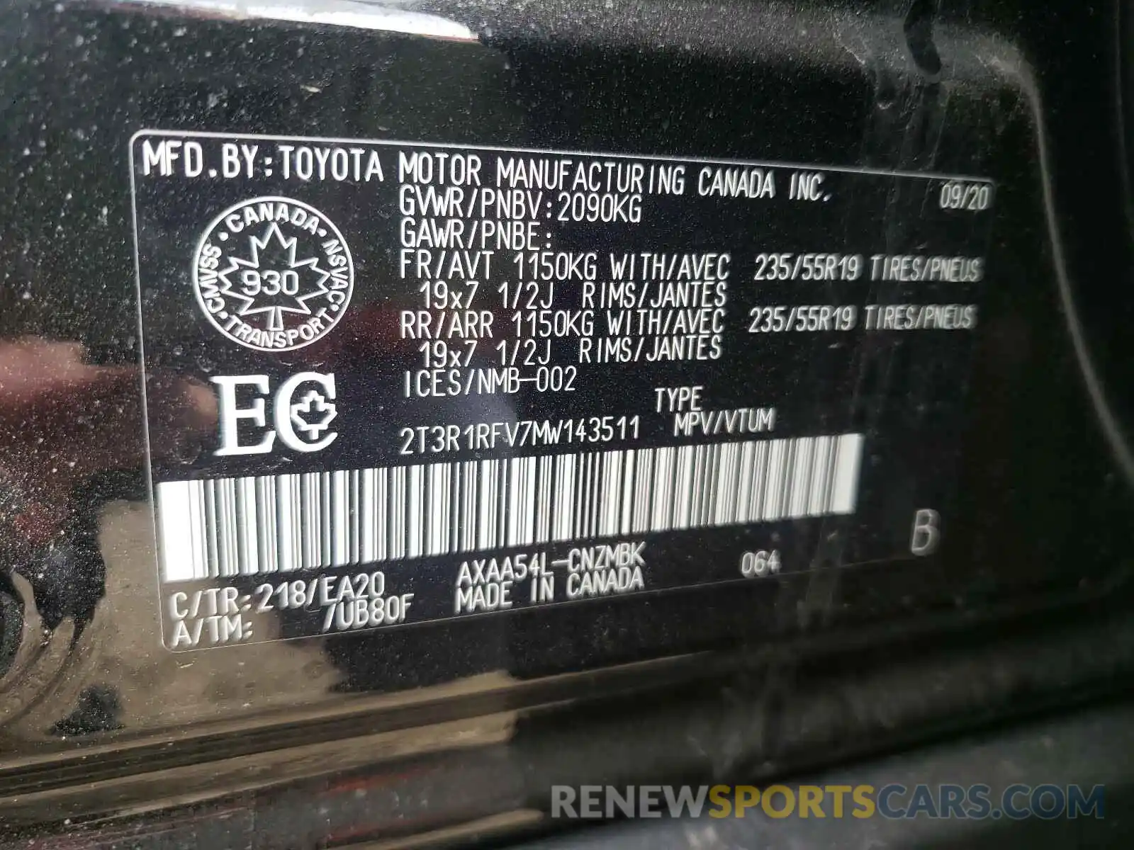 10 Фотография поврежденного автомобиля 2T3R1RFV7MW143511 TOYOTA RAV4 2021