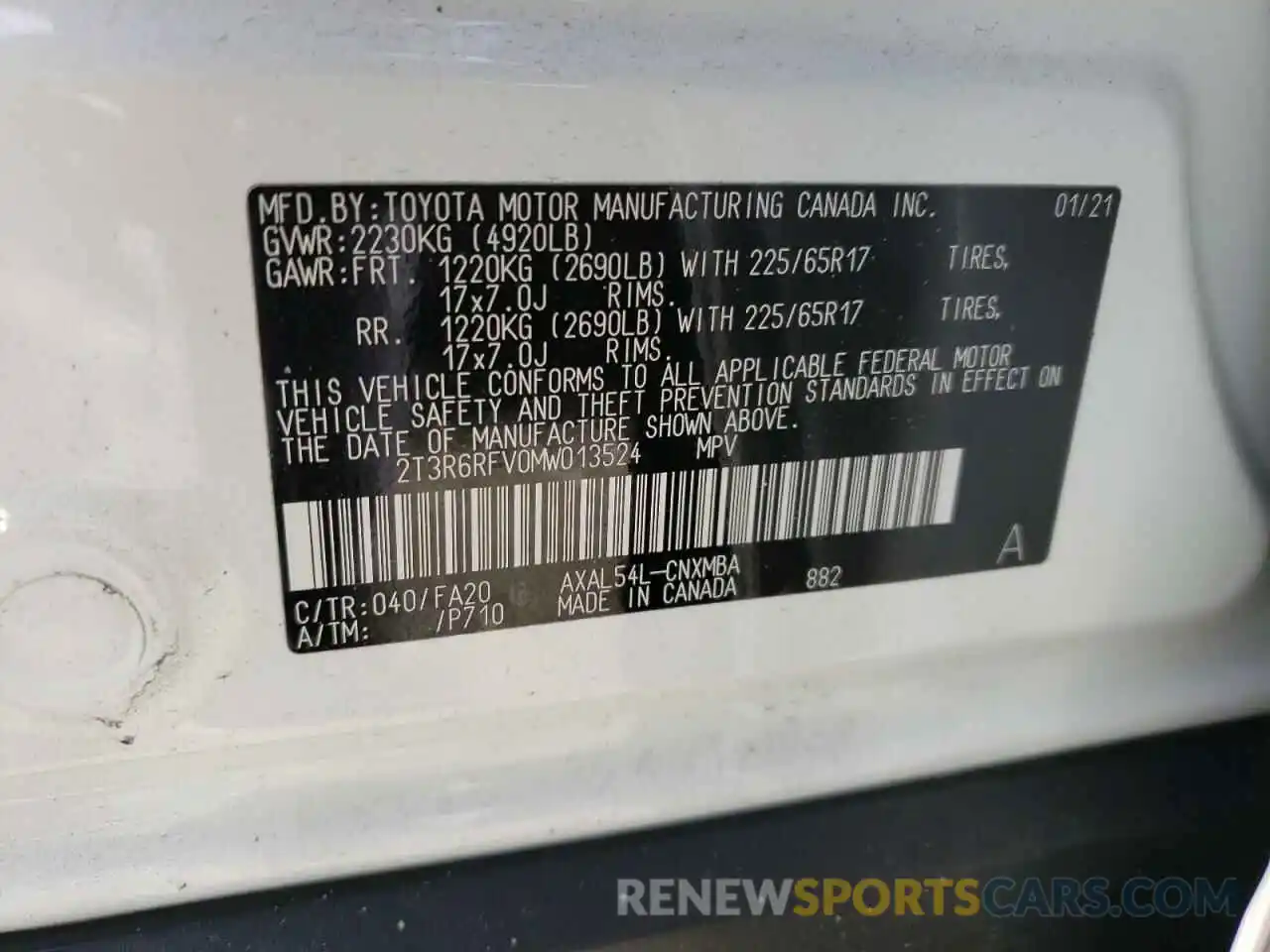 10 Фотография поврежденного автомобиля 2T3R6RFV0MW013524 TOYOTA RAV4 2021