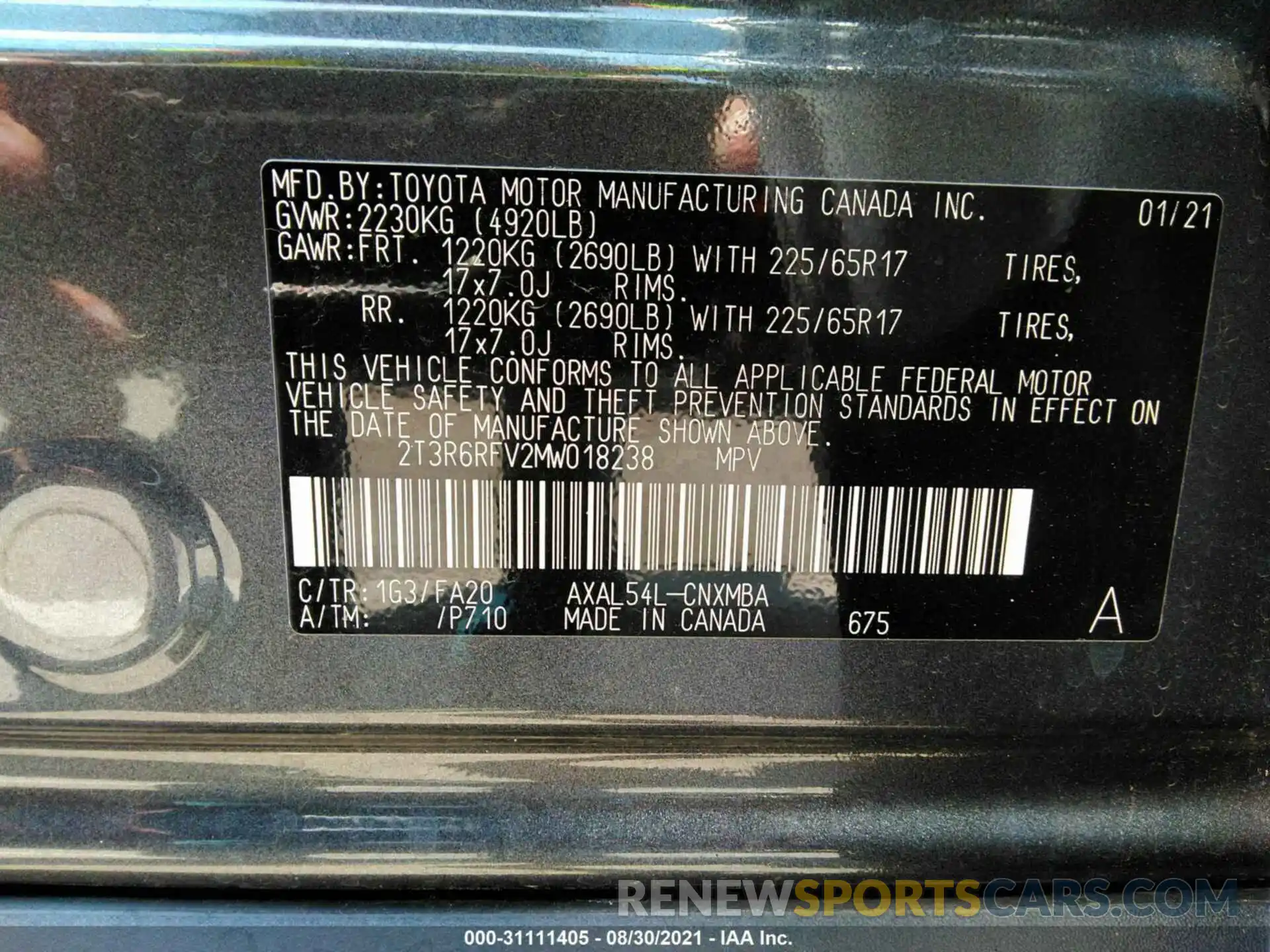 9 Фотография поврежденного автомобиля 2T3R6RFV2MW018238 TOYOTA RAV4 2021