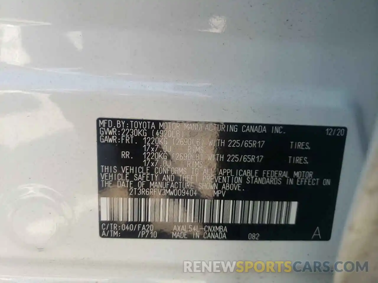 10 Photograph of a damaged car 2T3R6RFV3MW009404 TOYOTA RAV4 2021