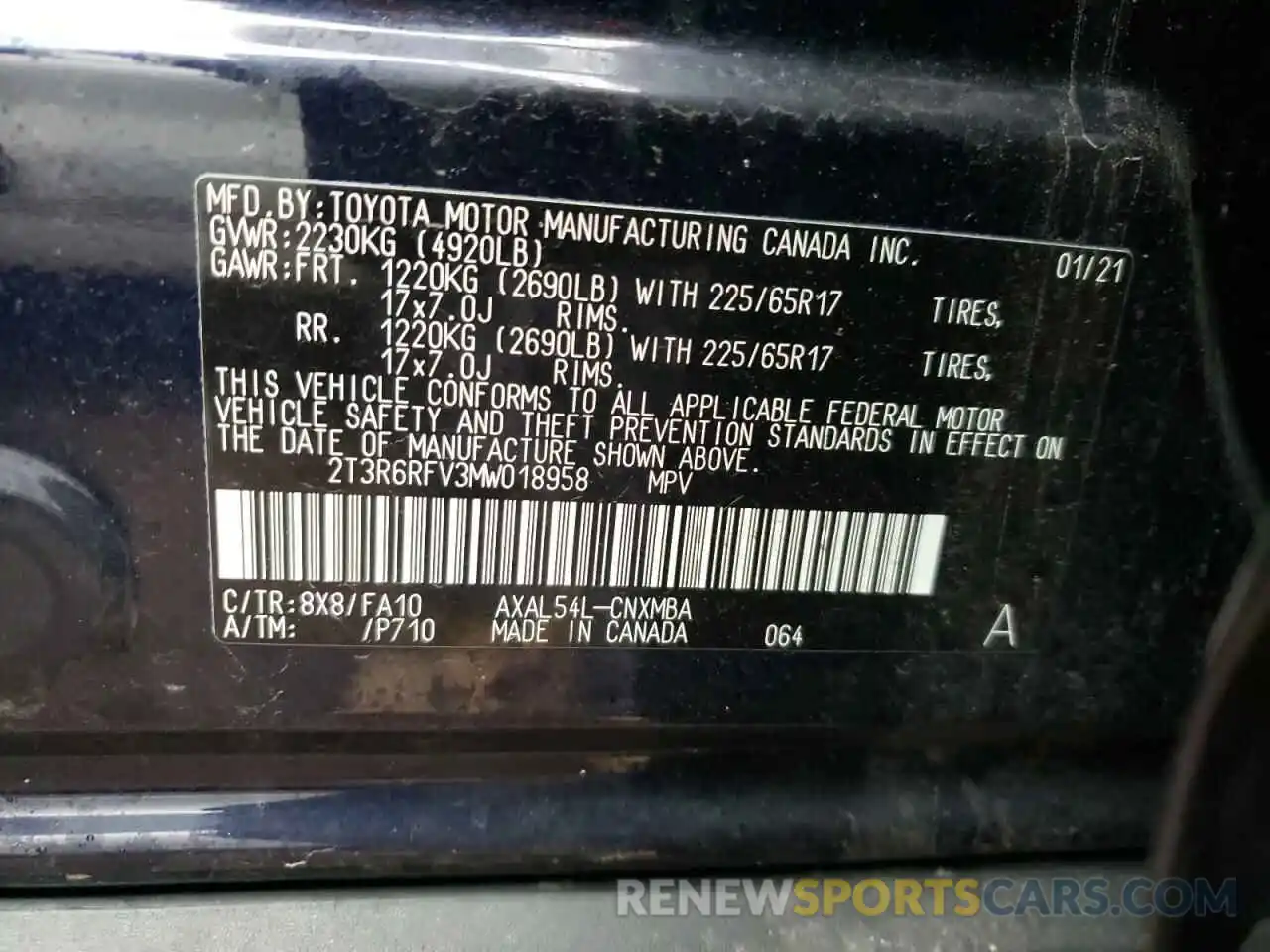 10 Фотография поврежденного автомобиля 2T3R6RFV3MW018958 TOYOTA RAV4 2021