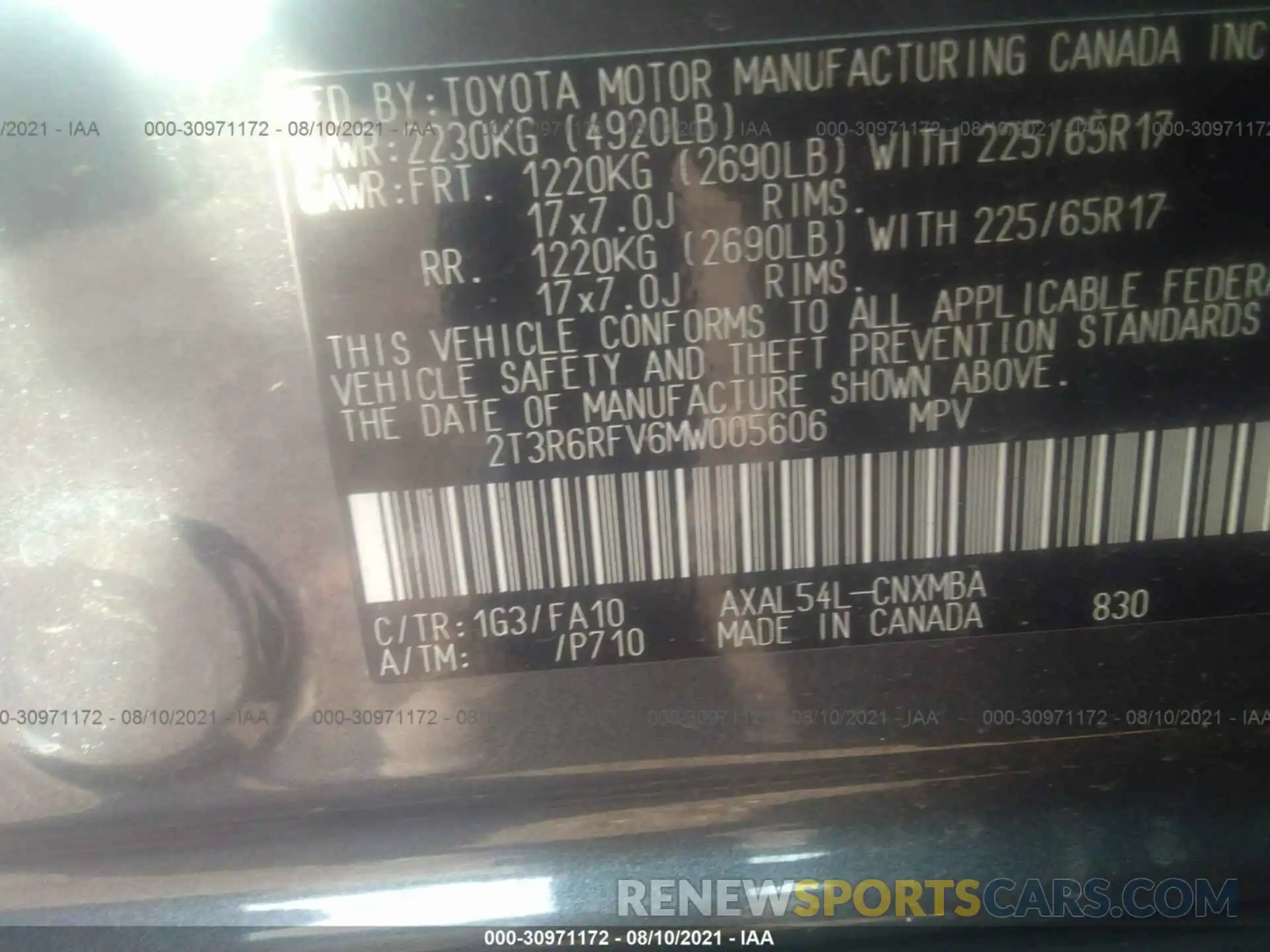 9 Фотография поврежденного автомобиля 2T3R6RFV6MW005606 TOYOTA RAV4 2021