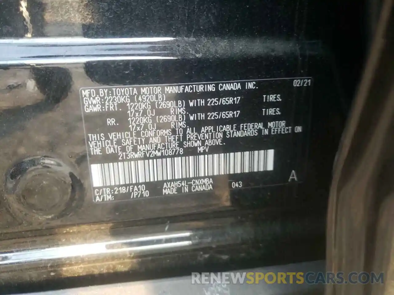 10 Фотография поврежденного автомобиля 2T3RWRFV2MW108778 TOYOTA RAV4 2021