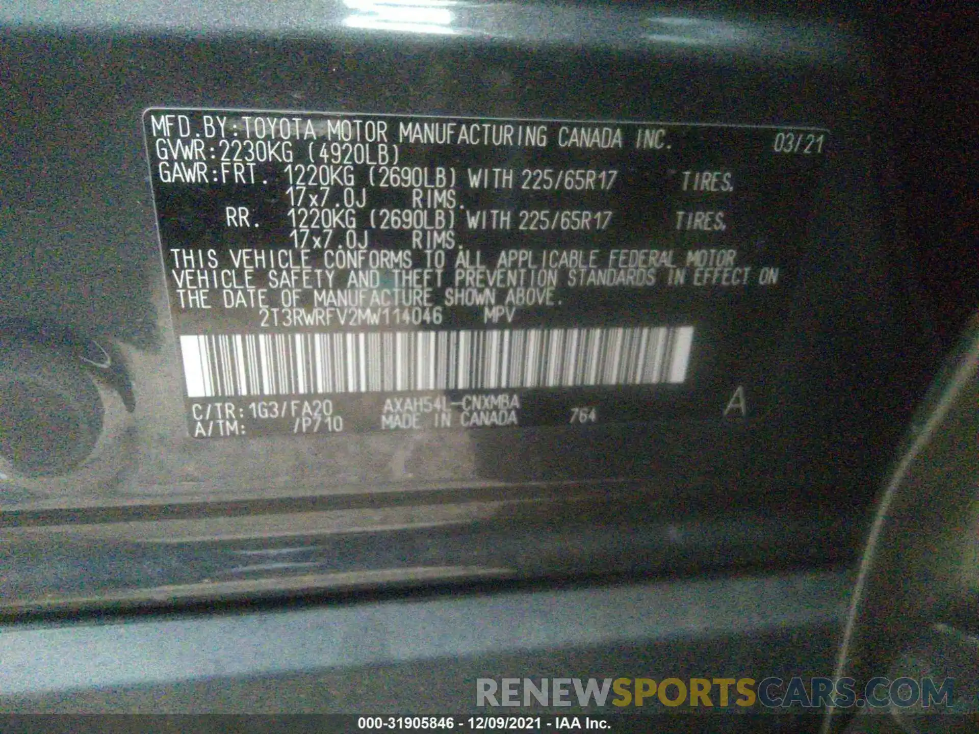 9 Фотография поврежденного автомобиля 2T3RWRFV2MW114046 TOYOTA RAV4 2021