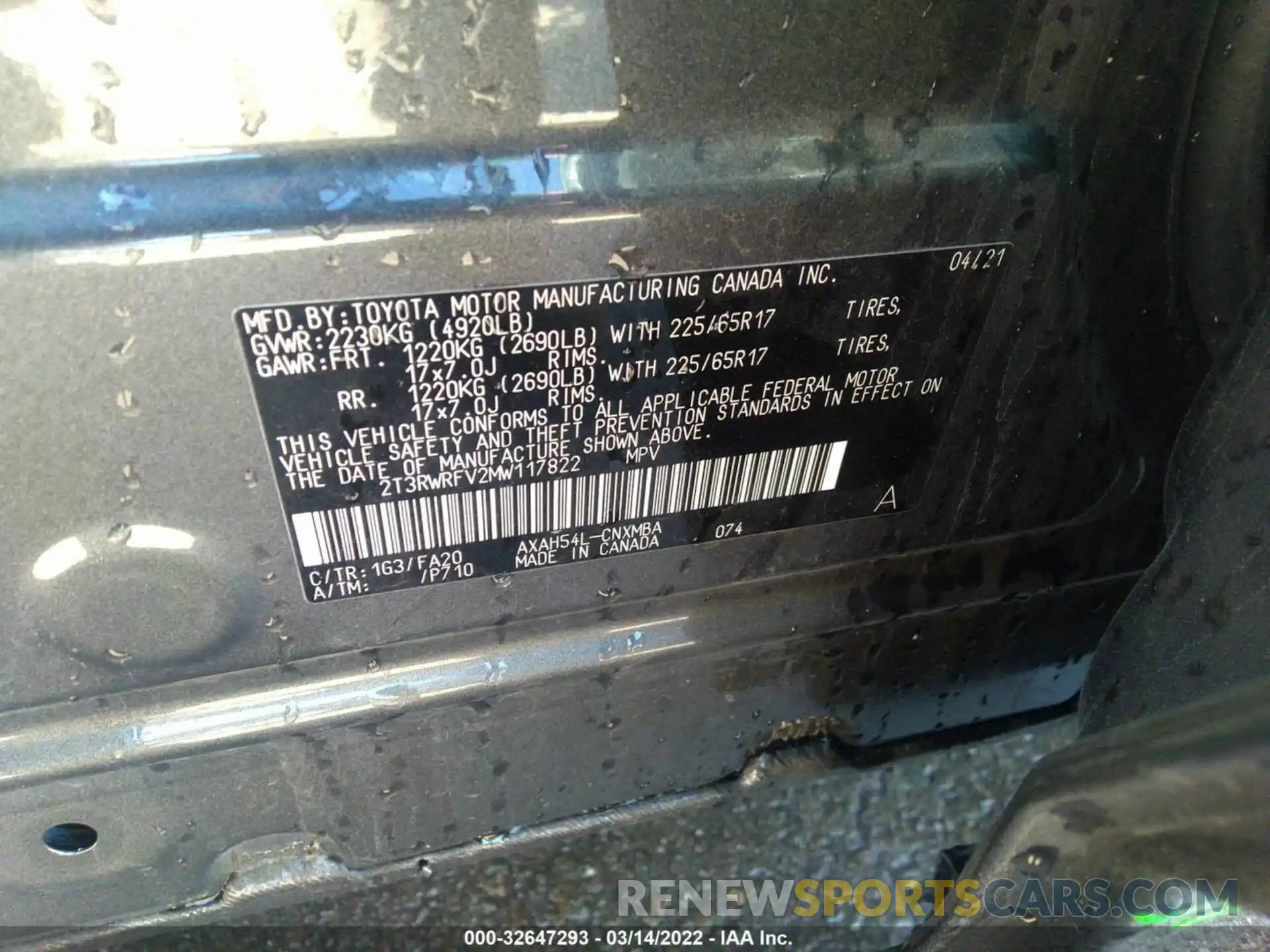 9 Фотография поврежденного автомобиля 2T3RWRFV2MW117822 TOYOTA RAV4 2021