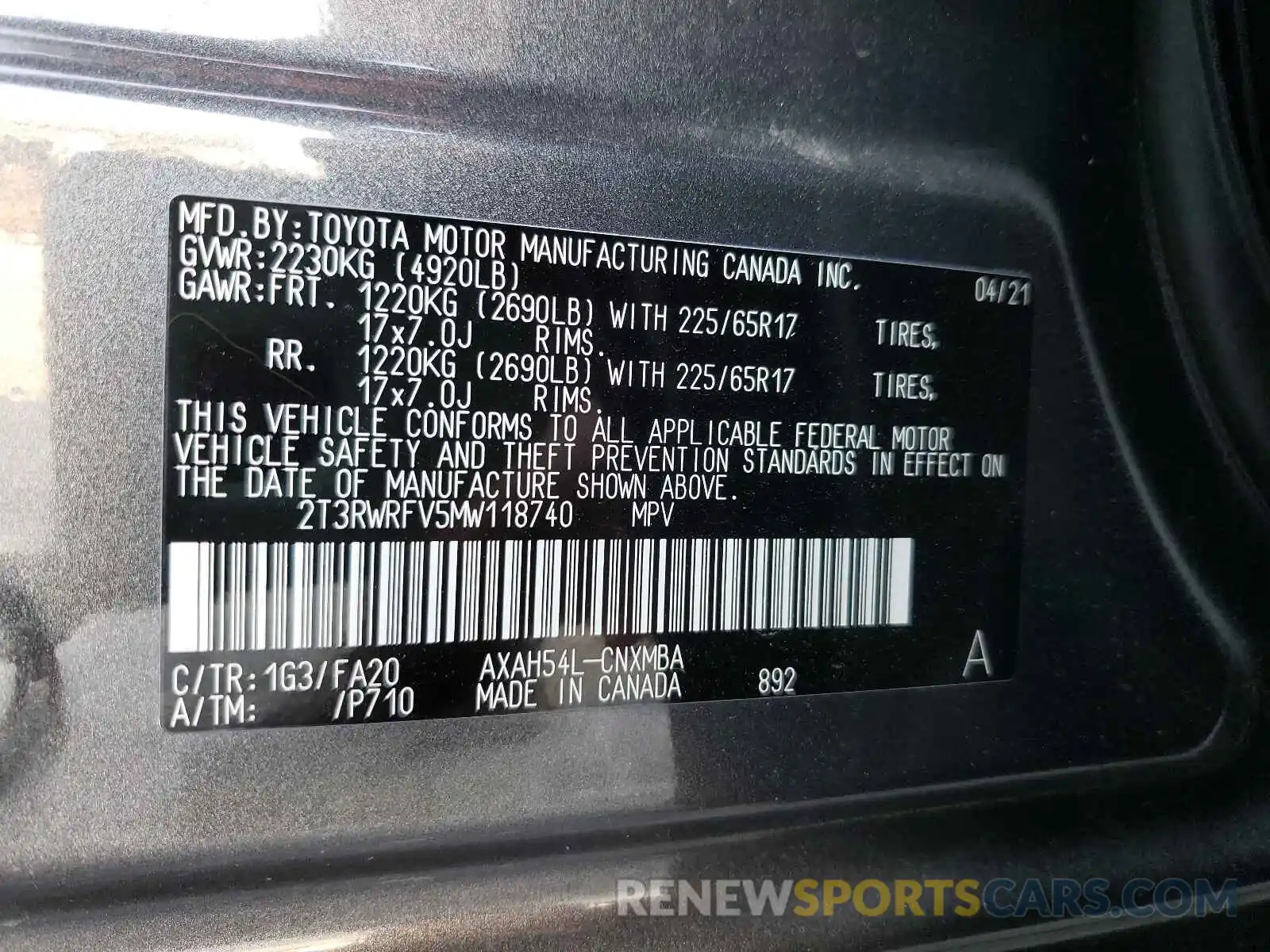 10 Фотография поврежденного автомобиля 2T3RWRFV5MW118740 TOYOTA RAV4 2021