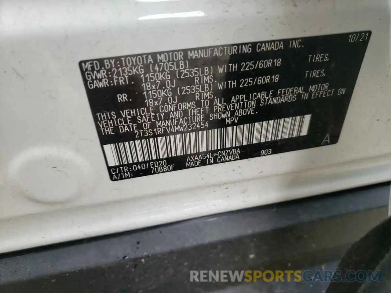 10 Фотография поврежденного автомобиля 2T3S1RFV4MW232454 TOYOTA RAV4 2021