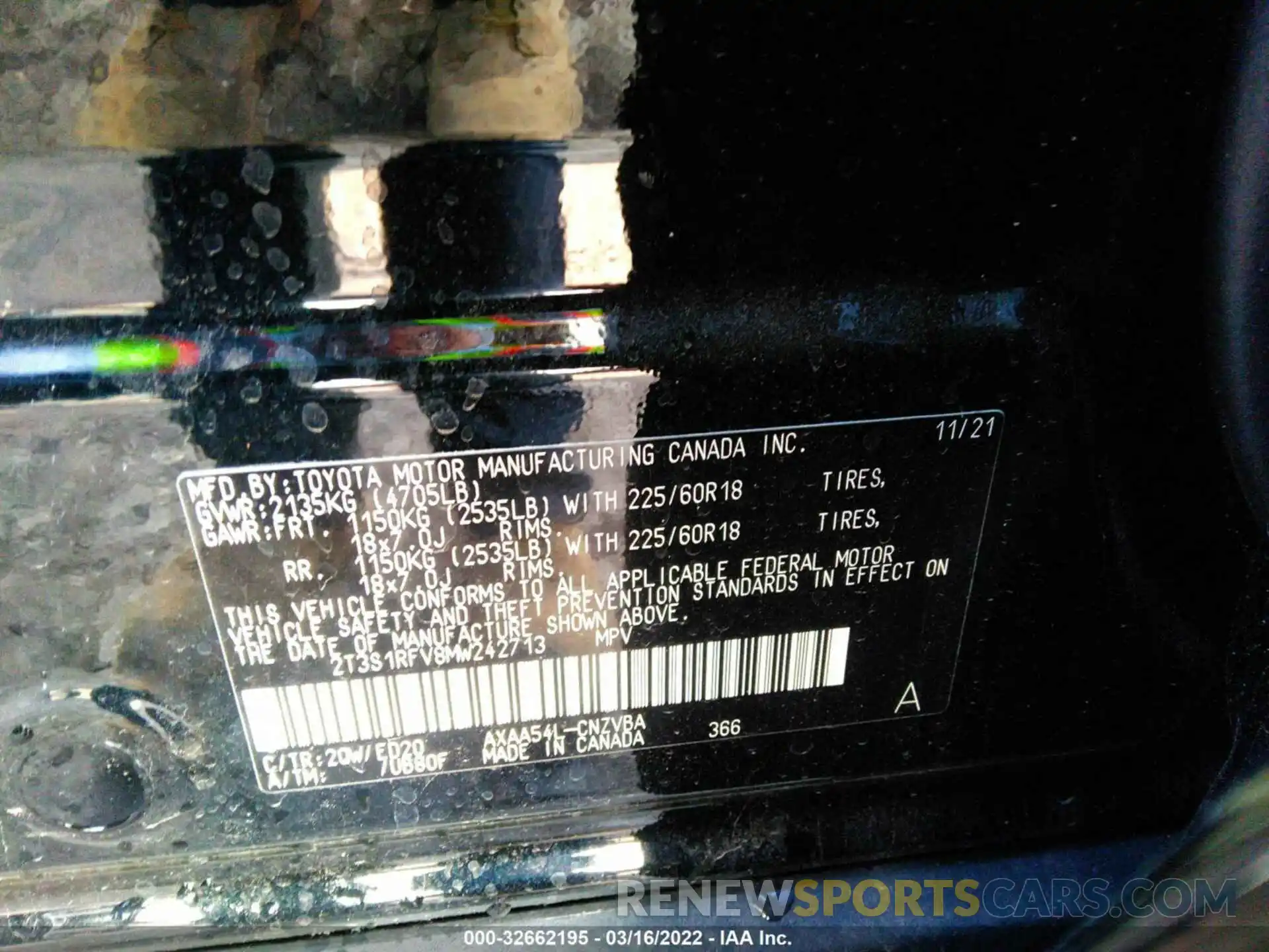 9 Фотография поврежденного автомобиля 2T3S1RFV8MW242713 TOYOTA RAV4 2021