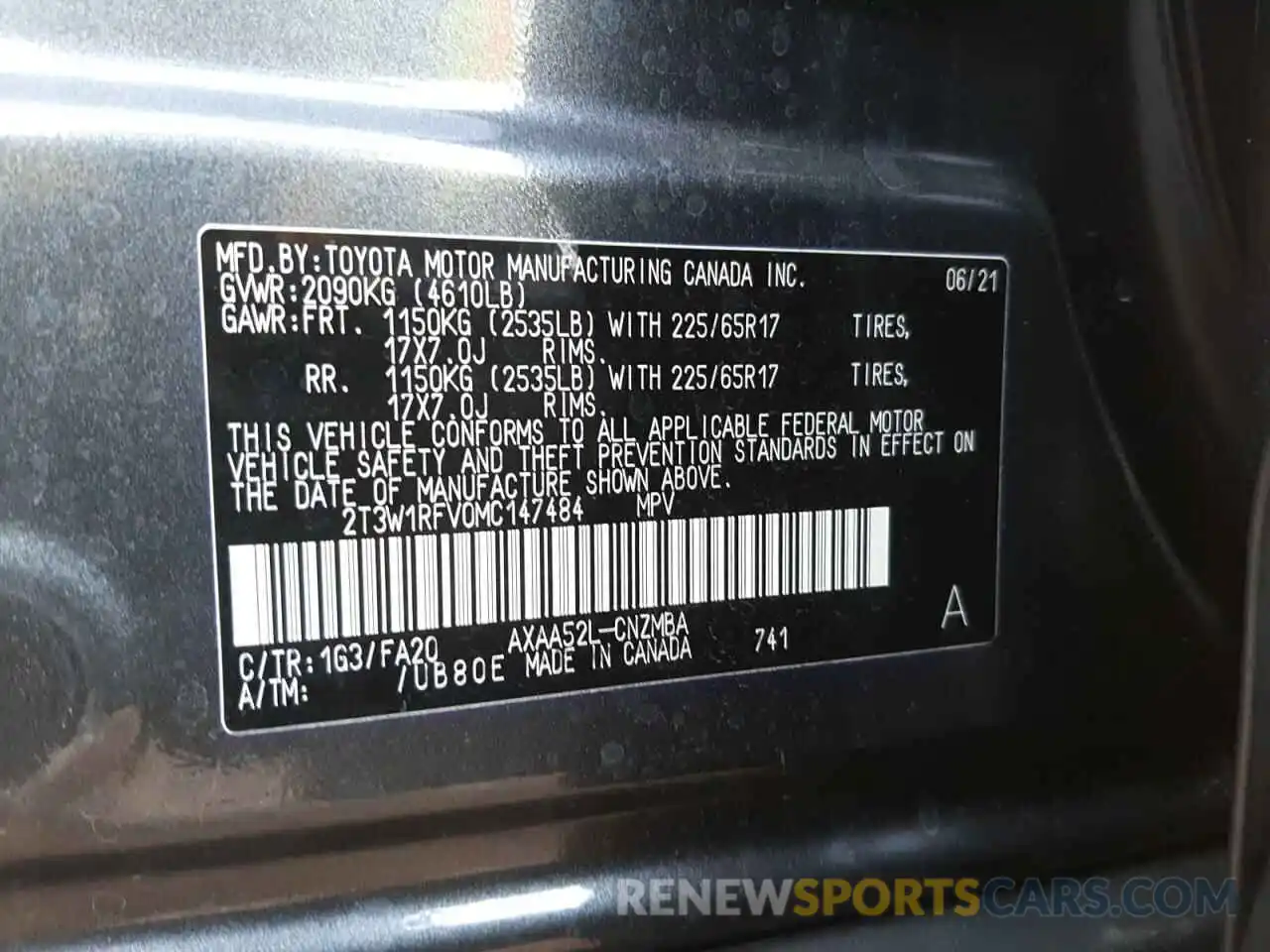 10 Фотография поврежденного автомобиля 2T3W1RFV0MC147484 TOYOTA RAV4 2021