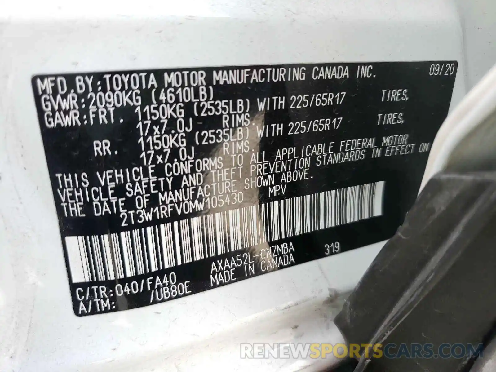 10 Фотография поврежденного автомобиля 2T3W1RFV0MW105430 TOYOTA RAV4 2021