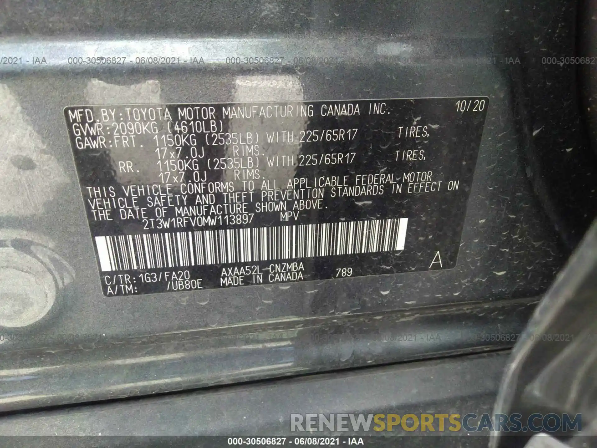 9 Фотография поврежденного автомобиля 2T3W1RFV0MW113897 TOYOTA RAV4 2021