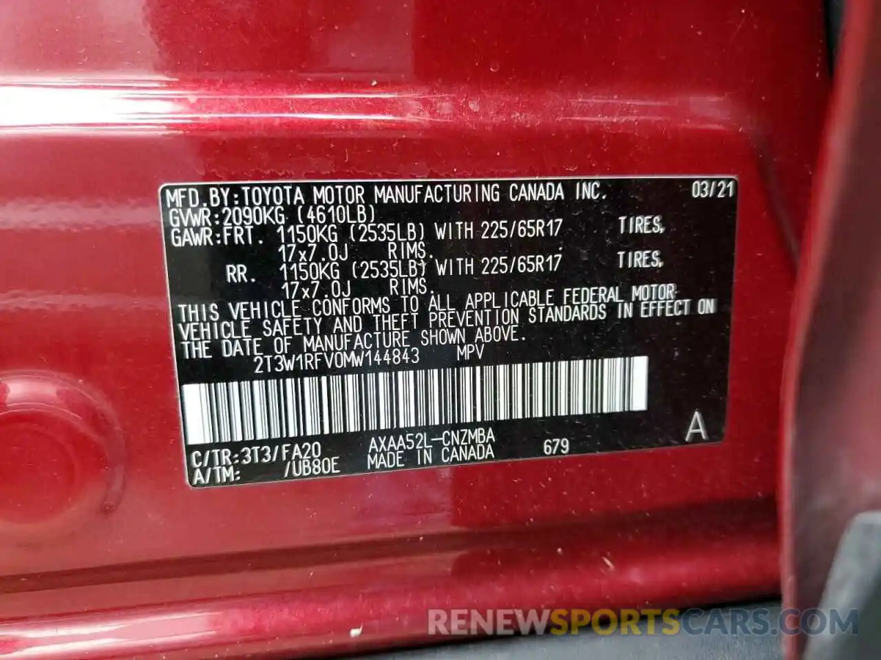 13 Фотография поврежденного автомобиля 2T3W1RFV0MW144843 TOYOTA RAV4 2021