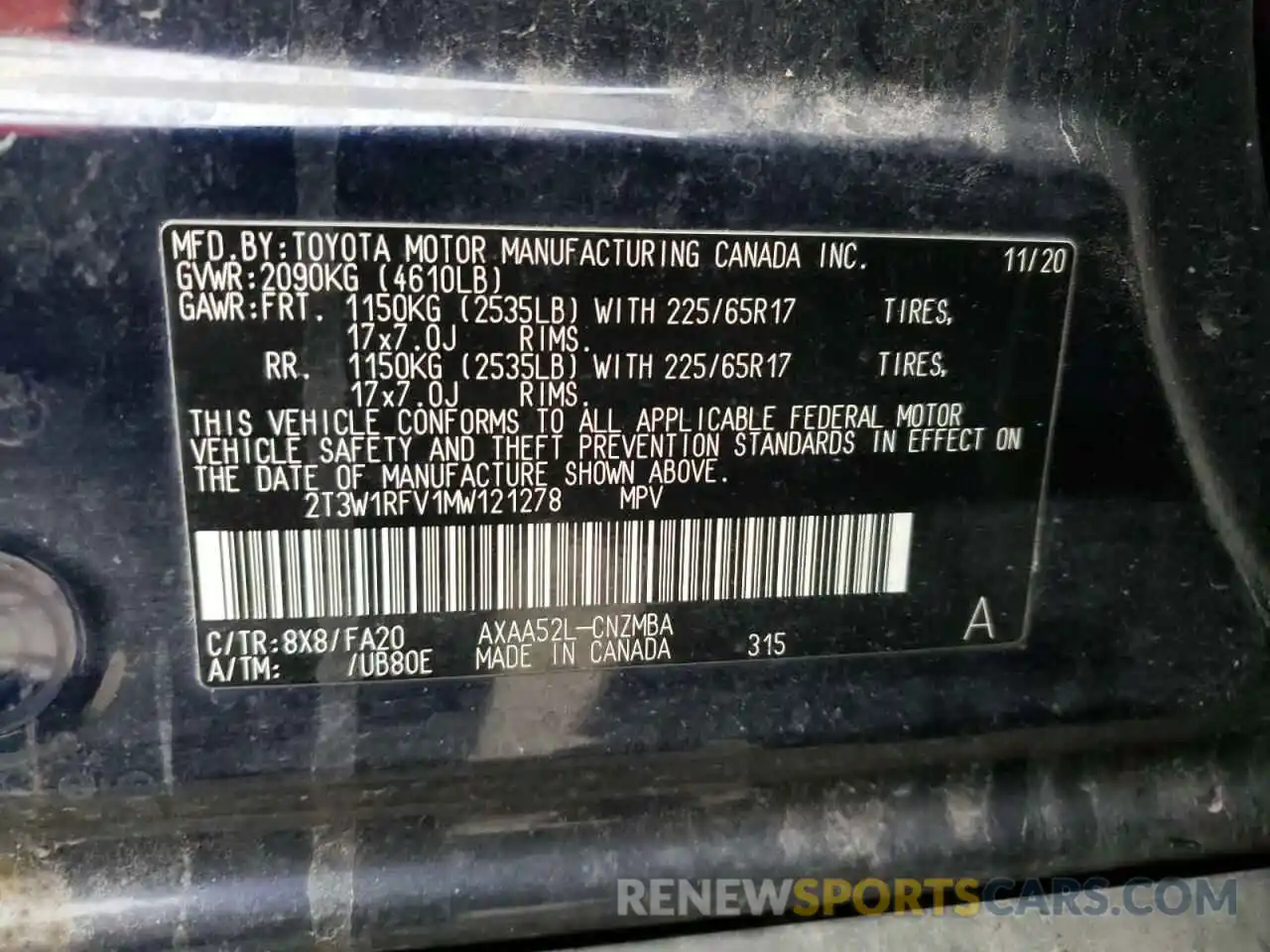 10 Фотография поврежденного автомобиля 2T3W1RFV1MW121278 TOYOTA RAV4 2021