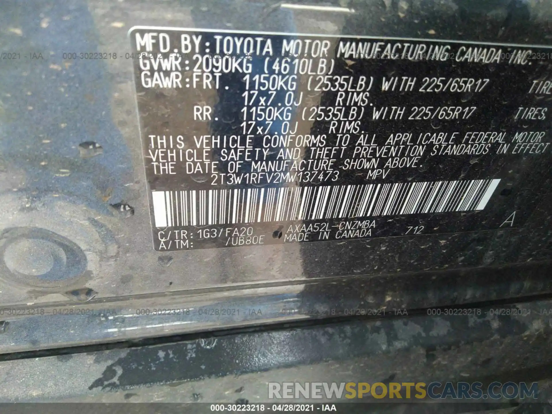 9 Photograph of a damaged car 2T3W1RFV2MW137473 TOYOTA RAV4 2021