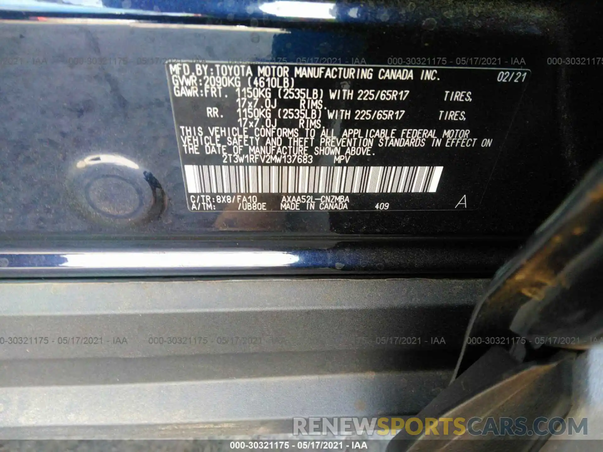 9 Фотография поврежденного автомобиля 2T3W1RFV2MW137683 TOYOTA RAV4 2021