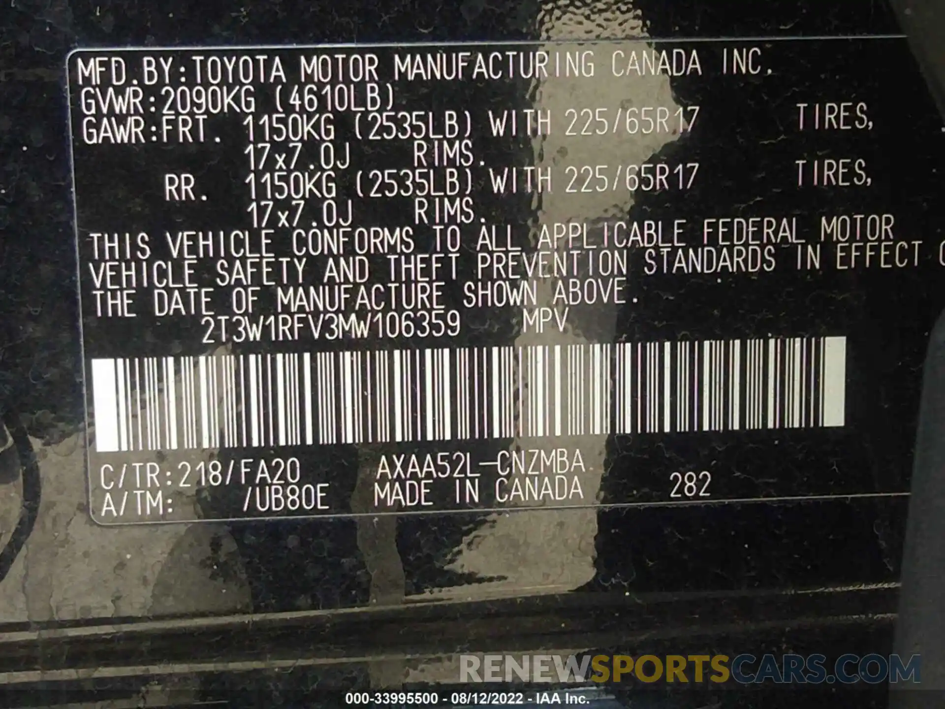 9 Фотография поврежденного автомобиля 2T3W1RFV3MW106359 TOYOTA RAV4 2021