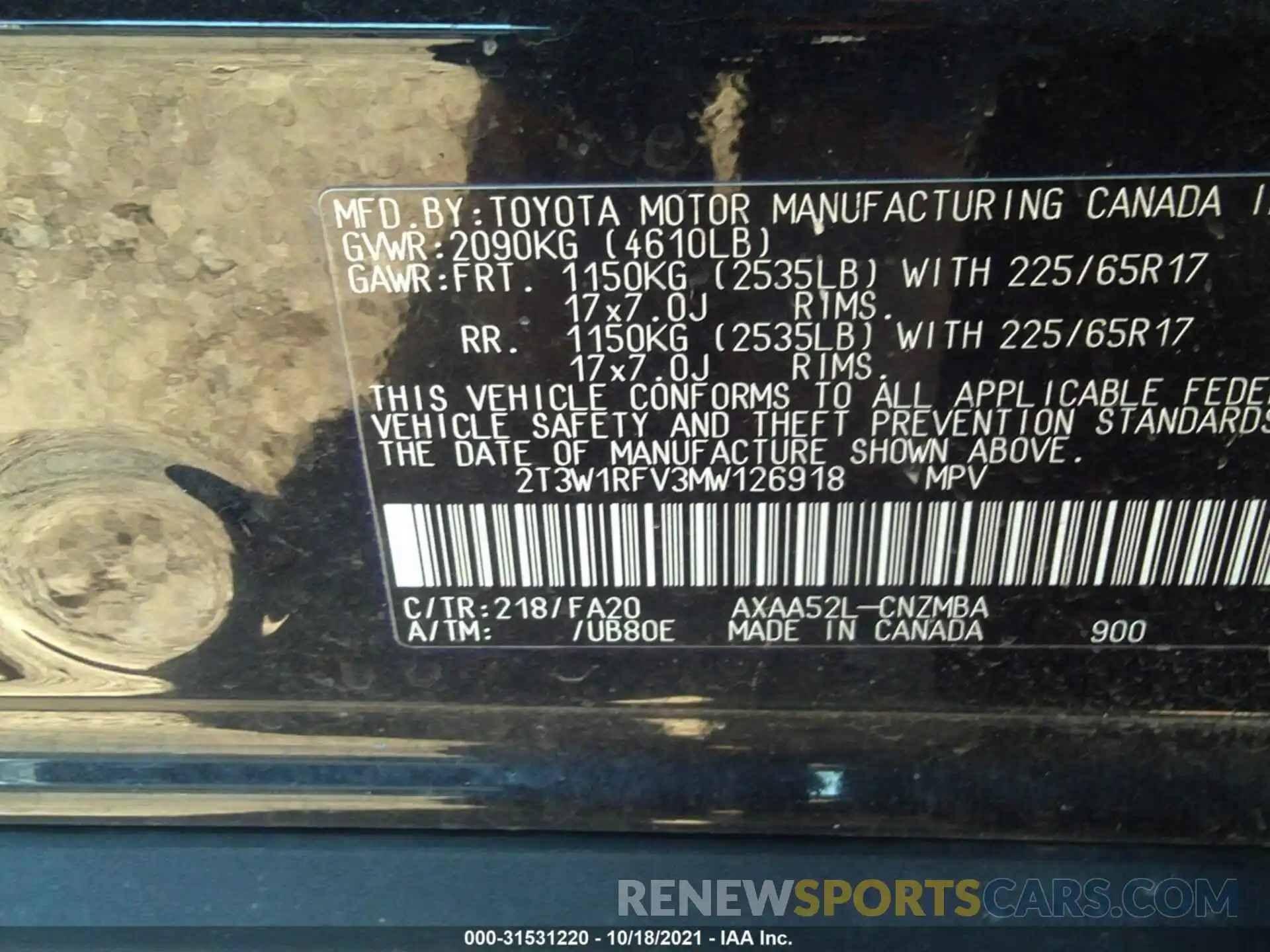 9 Фотография поврежденного автомобиля 2T3W1RFV3MW126918 TOYOTA RAV4 2021