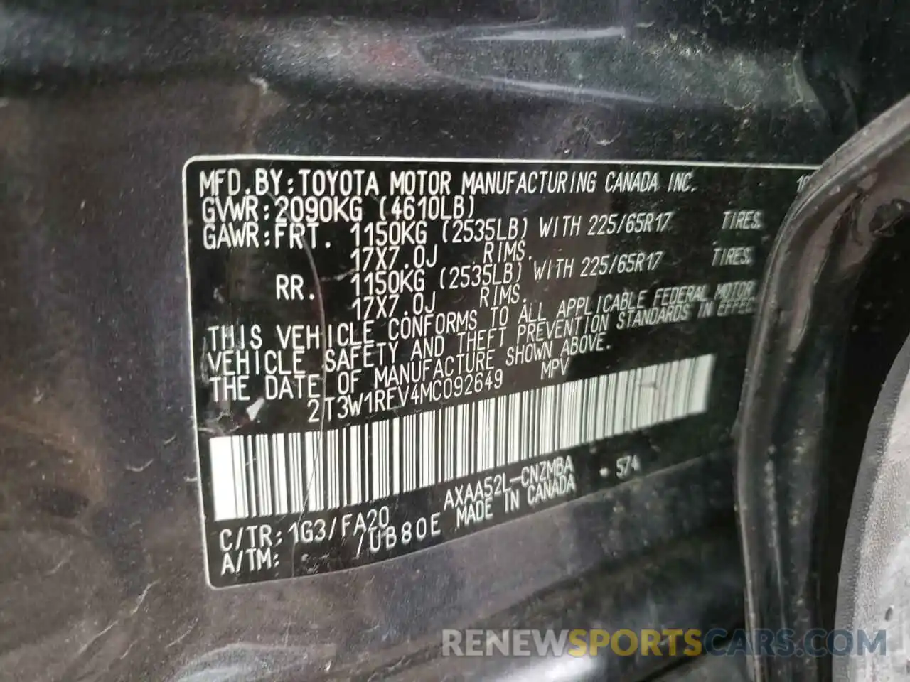 10 Фотография поврежденного автомобиля 2T3W1RFV4MC092649 TOYOTA RAV4 2021