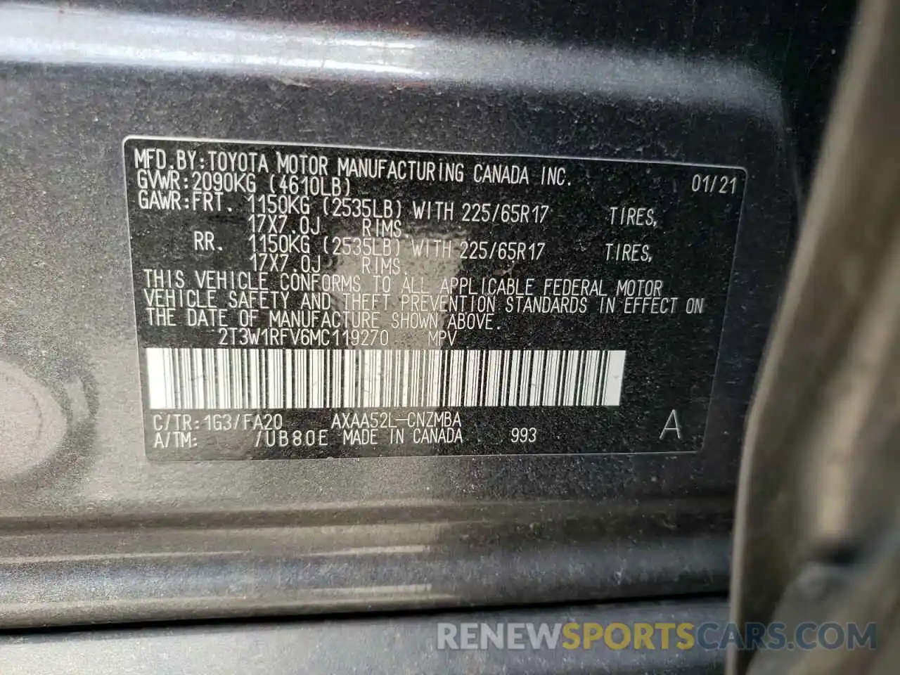 10 Фотография поврежденного автомобиля 2T3W1RFV6MC119270 TOYOTA RAV4 2021