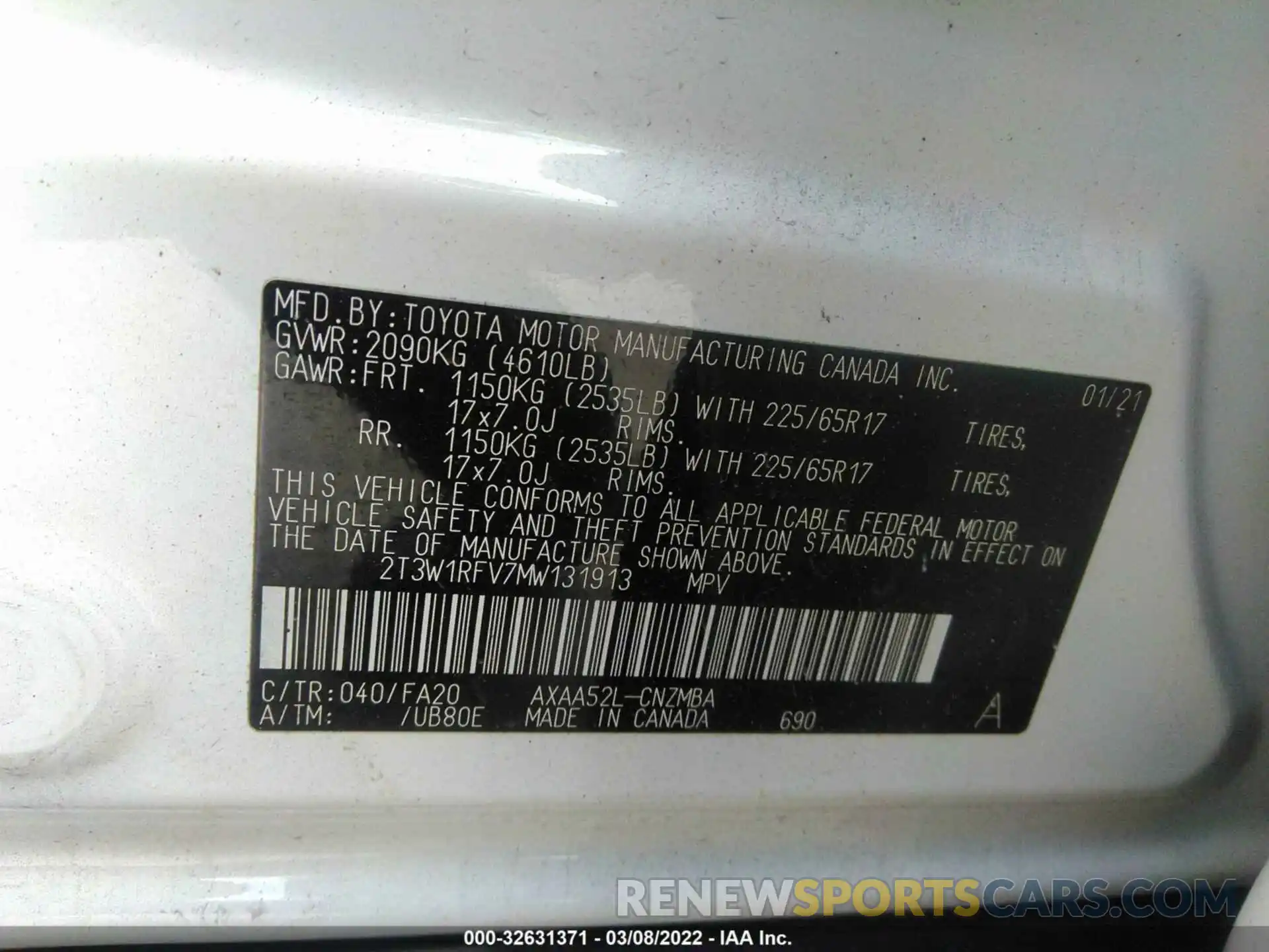 9 Фотография поврежденного автомобиля 2T3W1RFV7MW131913 TOYOTA RAV4 2021