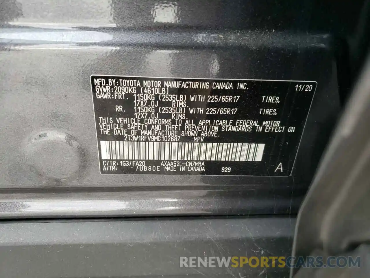 10 Фотография поврежденного автомобиля 2T3W1RFV9MC102687 TOYOTA RAV4 2021