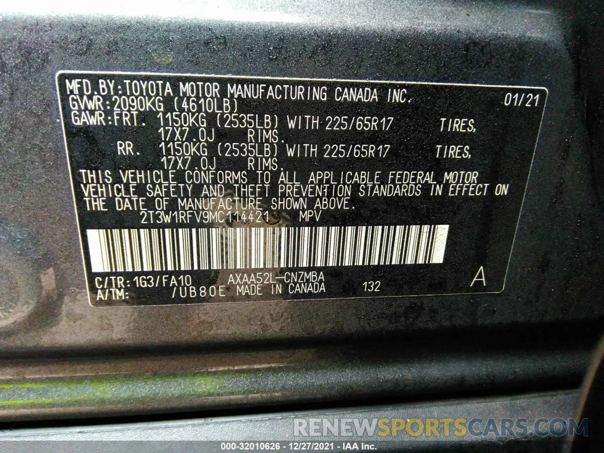 9 Фотография поврежденного автомобиля 2T3W1RFV9MC114421 TOYOTA RAV4 2021