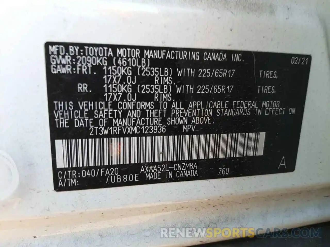 10 Фотография поврежденного автомобиля 2T3W1RFVXMC123936 TOYOTA RAV4 2021