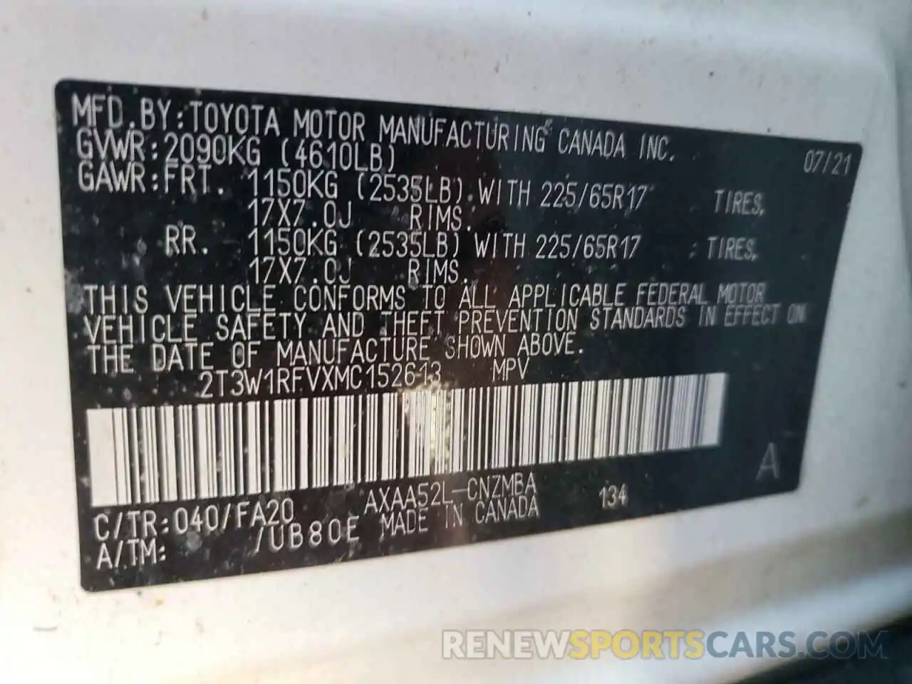 10 Фотография поврежденного автомобиля 2T3W1RFVXMC152613 TOYOTA RAV4 2021