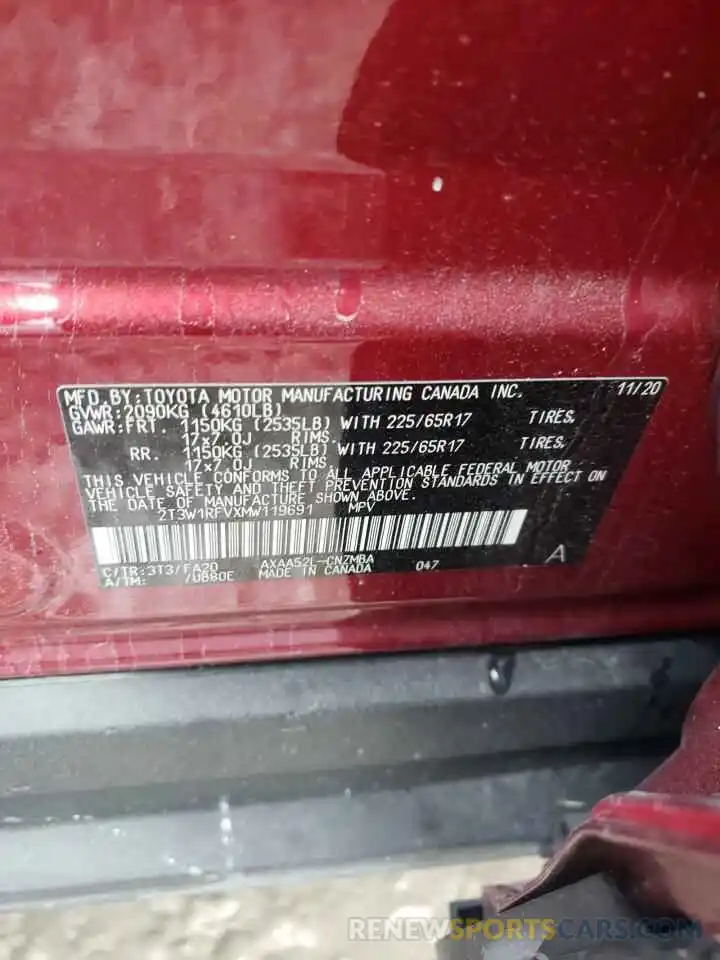 10 Photograph of a damaged car 2T3W1RFVXMW119691 TOYOTA RAV4 2021