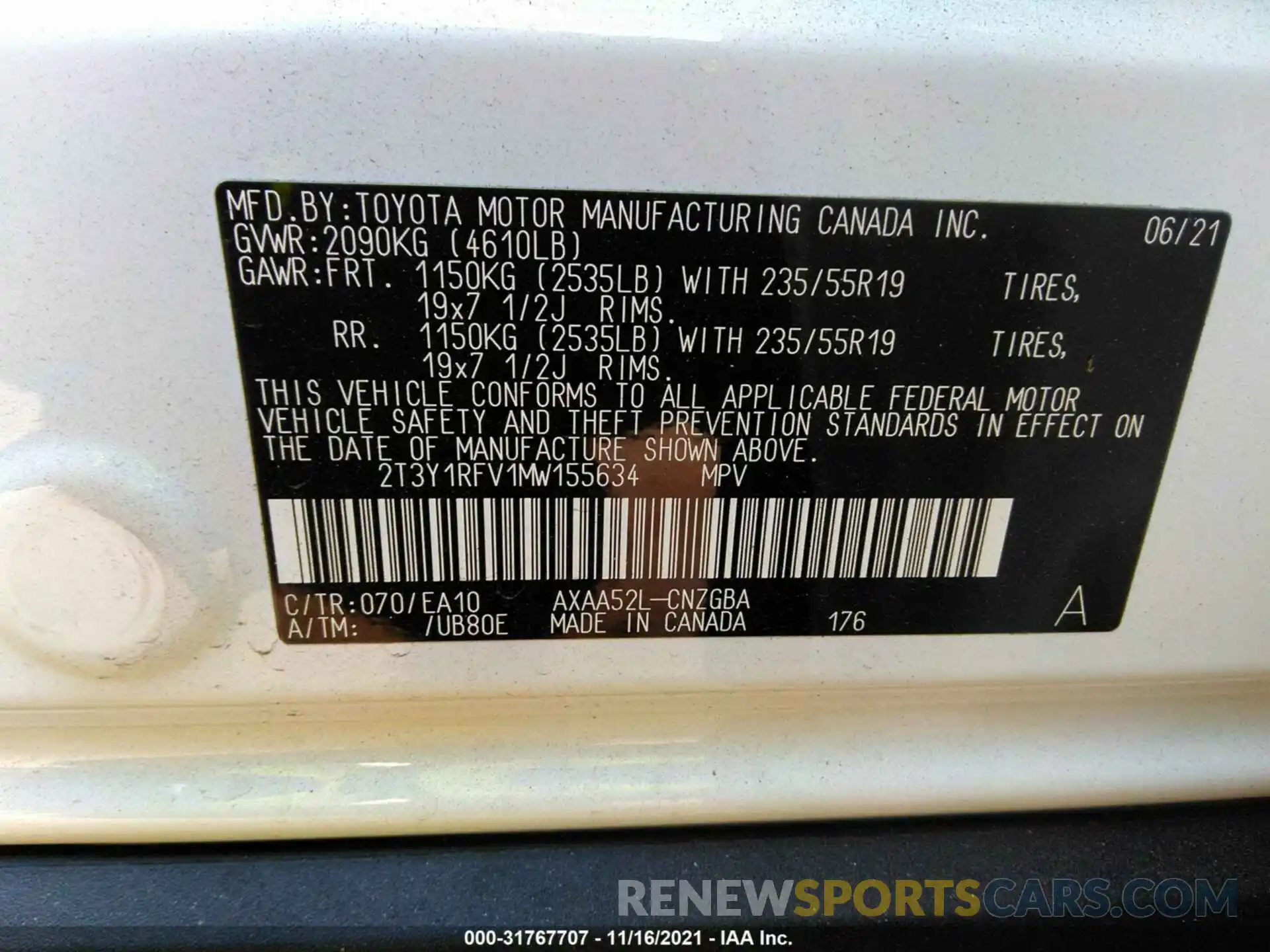 9 Фотография поврежденного автомобиля 2T3Y1RFV1MW155634 TOYOTA RAV4 2021