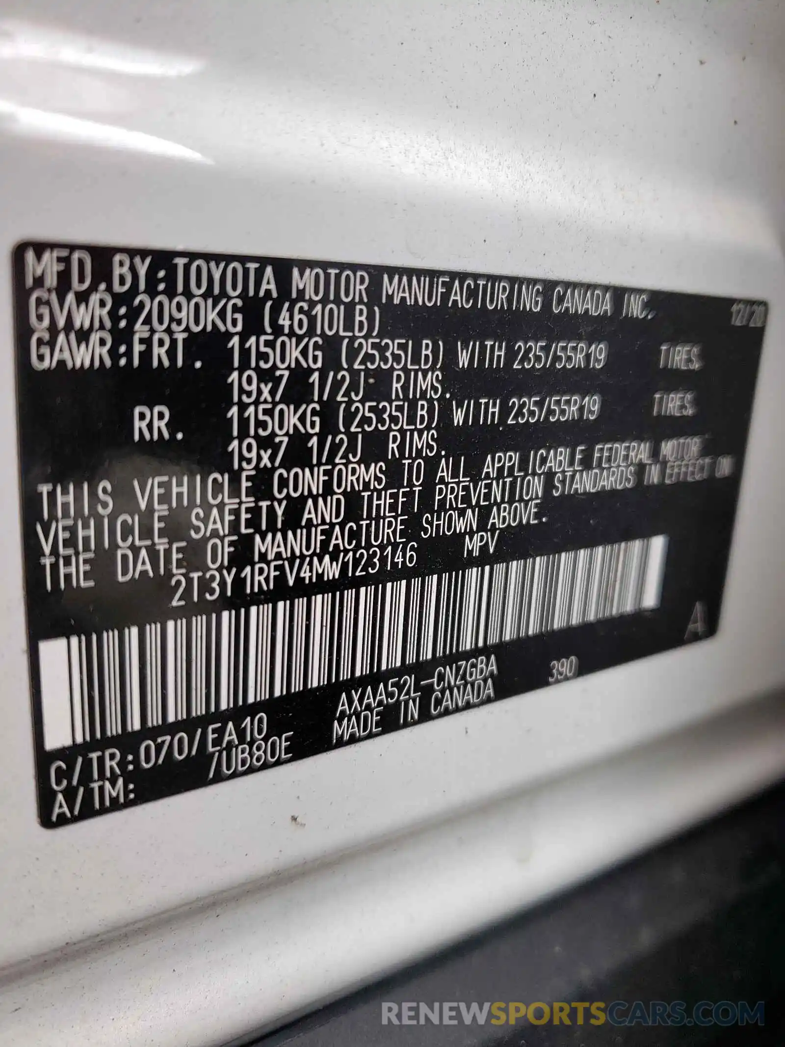 9 Фотография поврежденного автомобиля 2T3Y1RFV4MW123146 TOYOTA RAV4 2021