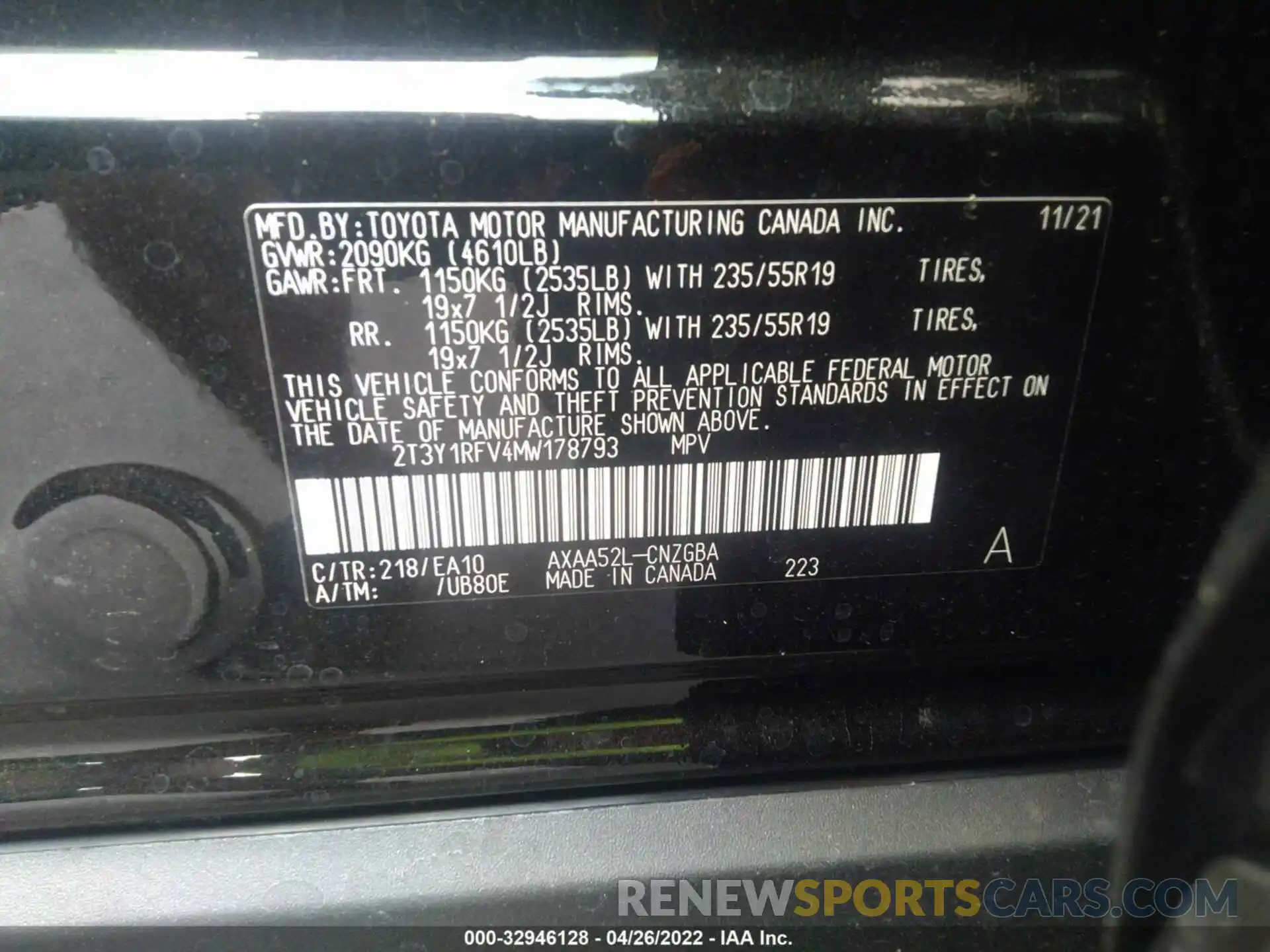 9 Фотография поврежденного автомобиля 2T3Y1RFV4MW178793 TOYOTA RAV4 2021