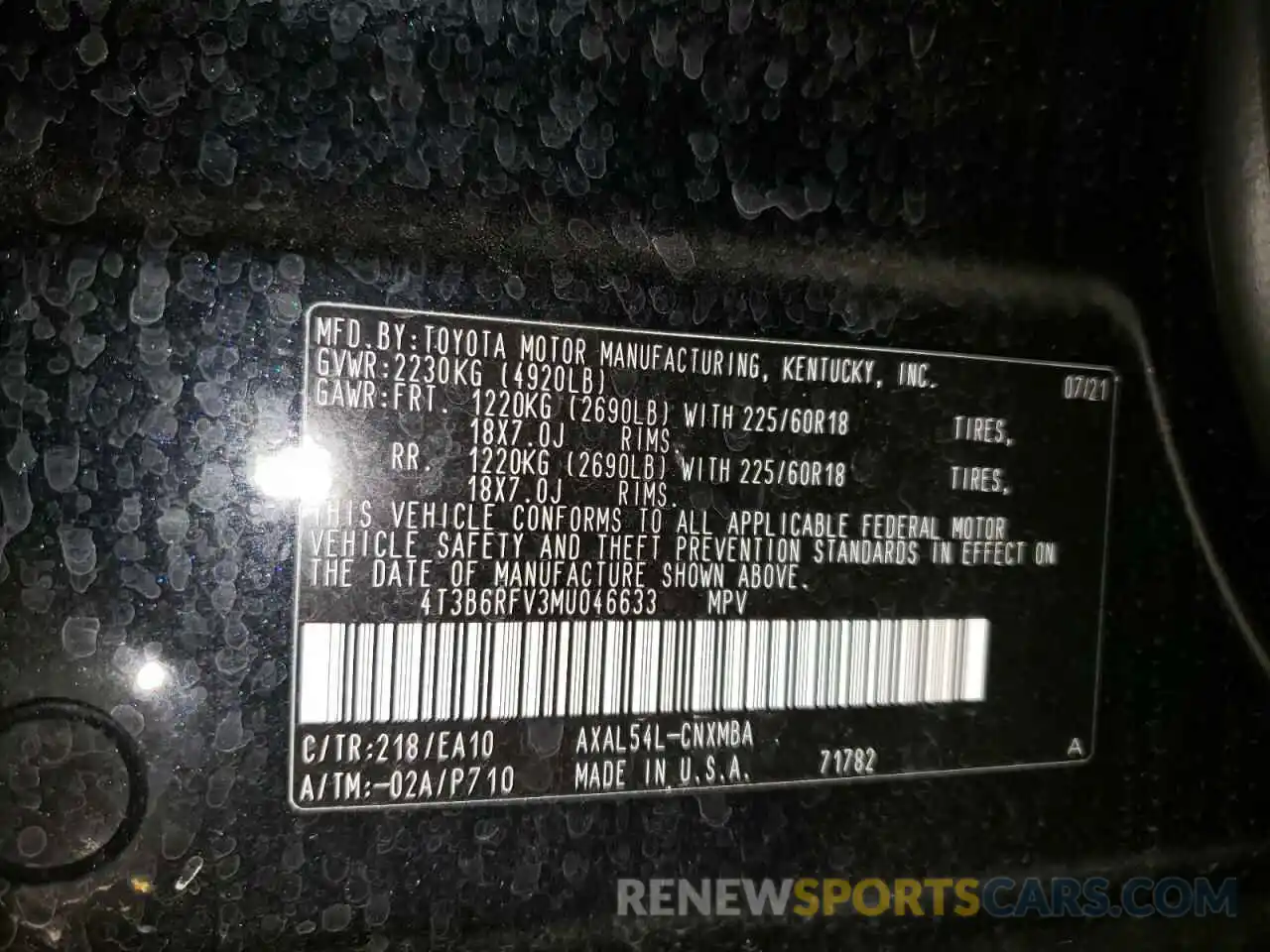 10 Фотография поврежденного автомобиля 4T3B6RFV3MU046633 TOYOTA RAV4 2021