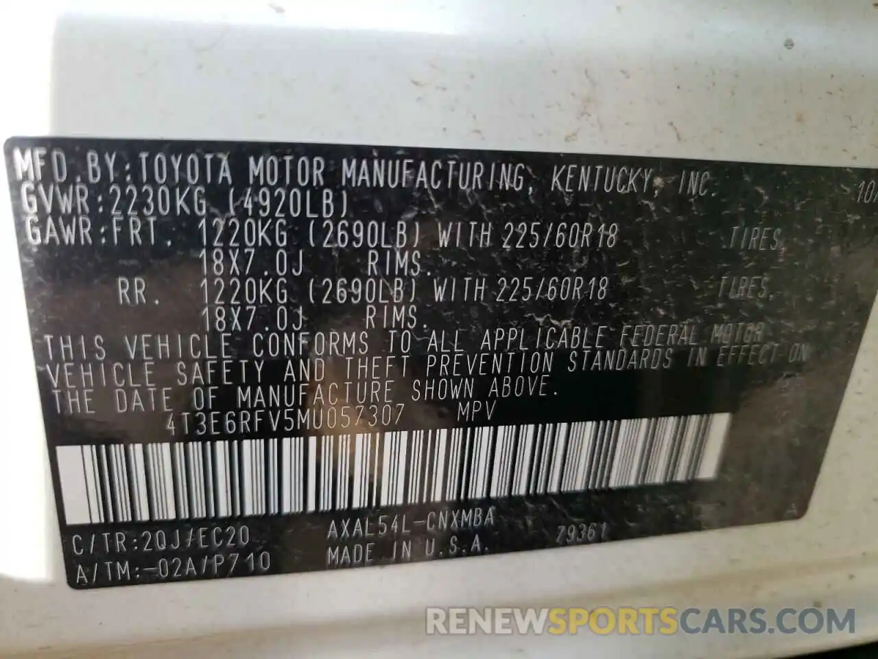 10 Фотография поврежденного автомобиля 4T3E6RFV5MU057307 TOYOTA RAV4 2021