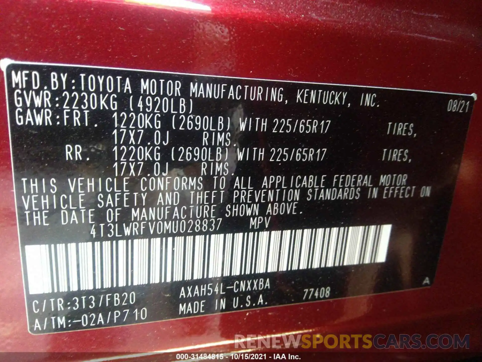 9 Фотография поврежденного автомобиля 4T3LWRFV0MU028837 TOYOTA RAV4 2021