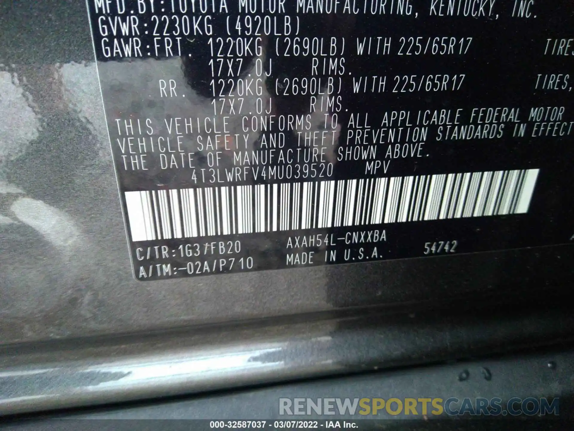 9 Фотография поврежденного автомобиля 4T3LWRFV4MU039520 TOYOTA RAV4 2021