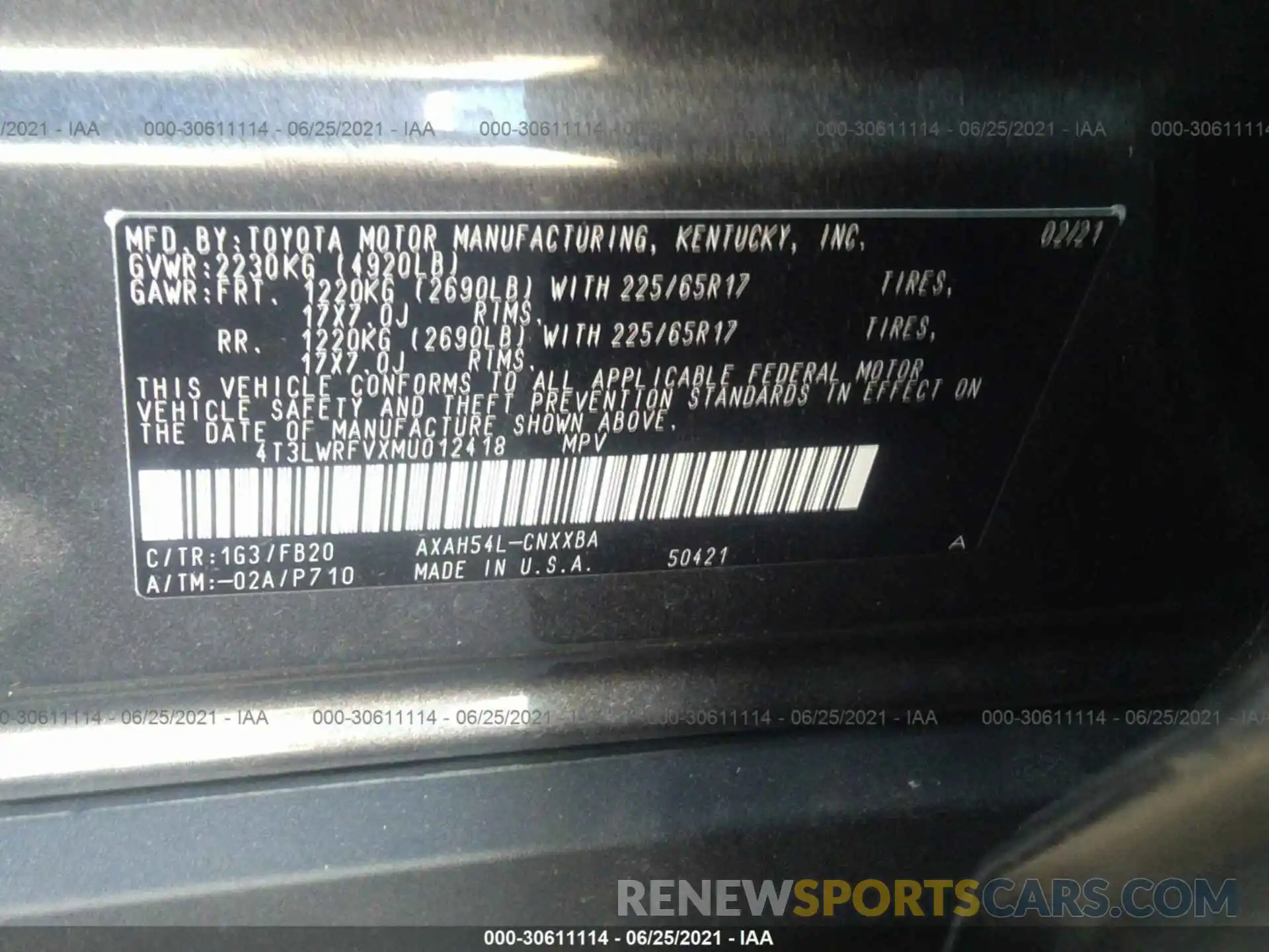 9 Фотография поврежденного автомобиля 4T3LWRFVXMU012418 TOYOTA RAV4 2021