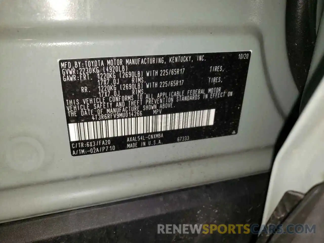 10 Фотография поврежденного автомобиля 4T3R6RFV9MU014266 TOYOTA RAV4 2021