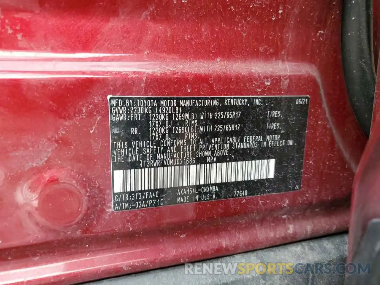 13 Фотография поврежденного автомобиля 4T3RWRFV0MU021686 TOYOTA RAV4 2021