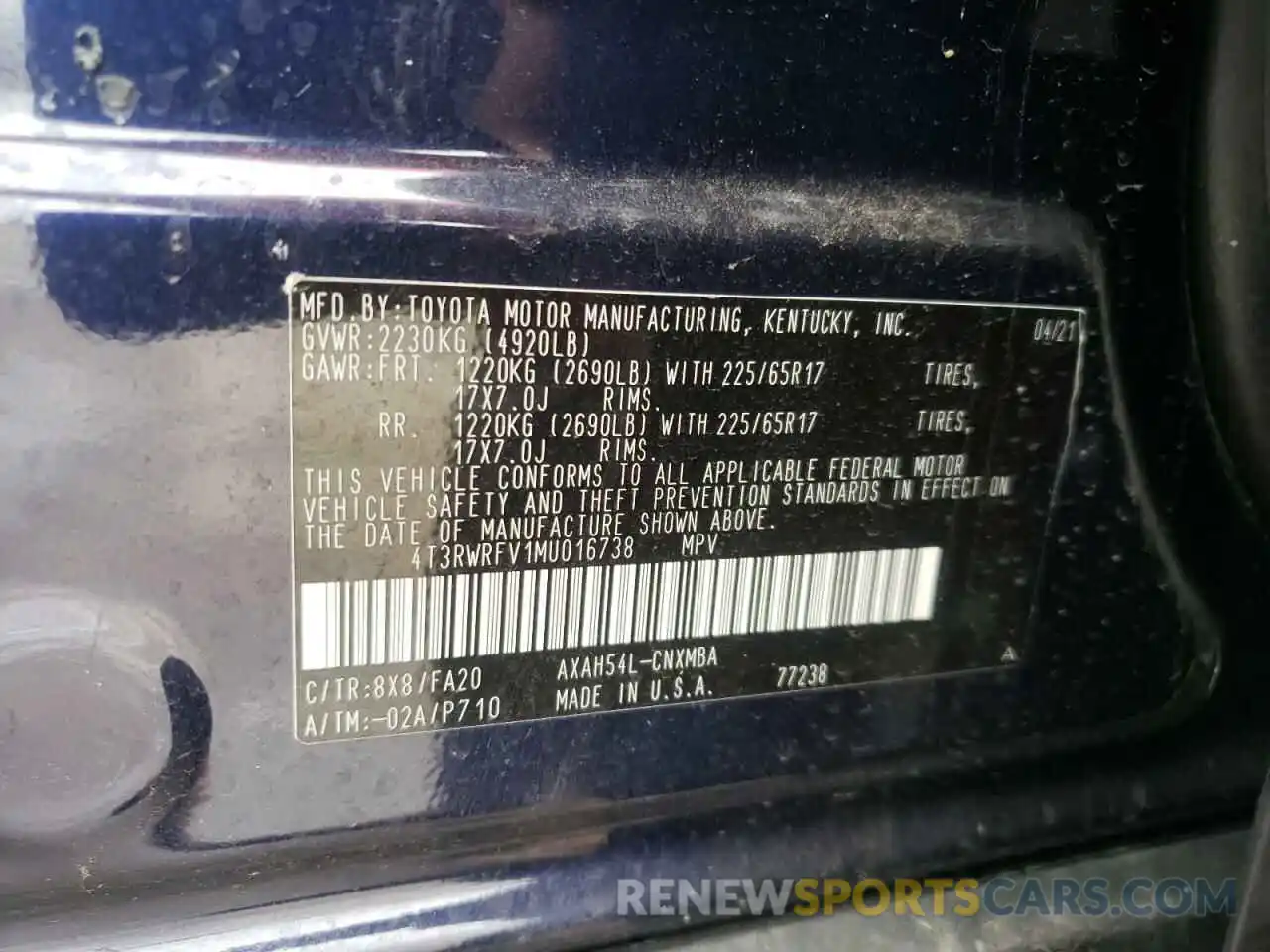 10 Фотография поврежденного автомобиля 4T3RWRFV1MU016738 TOYOTA RAV4 2021