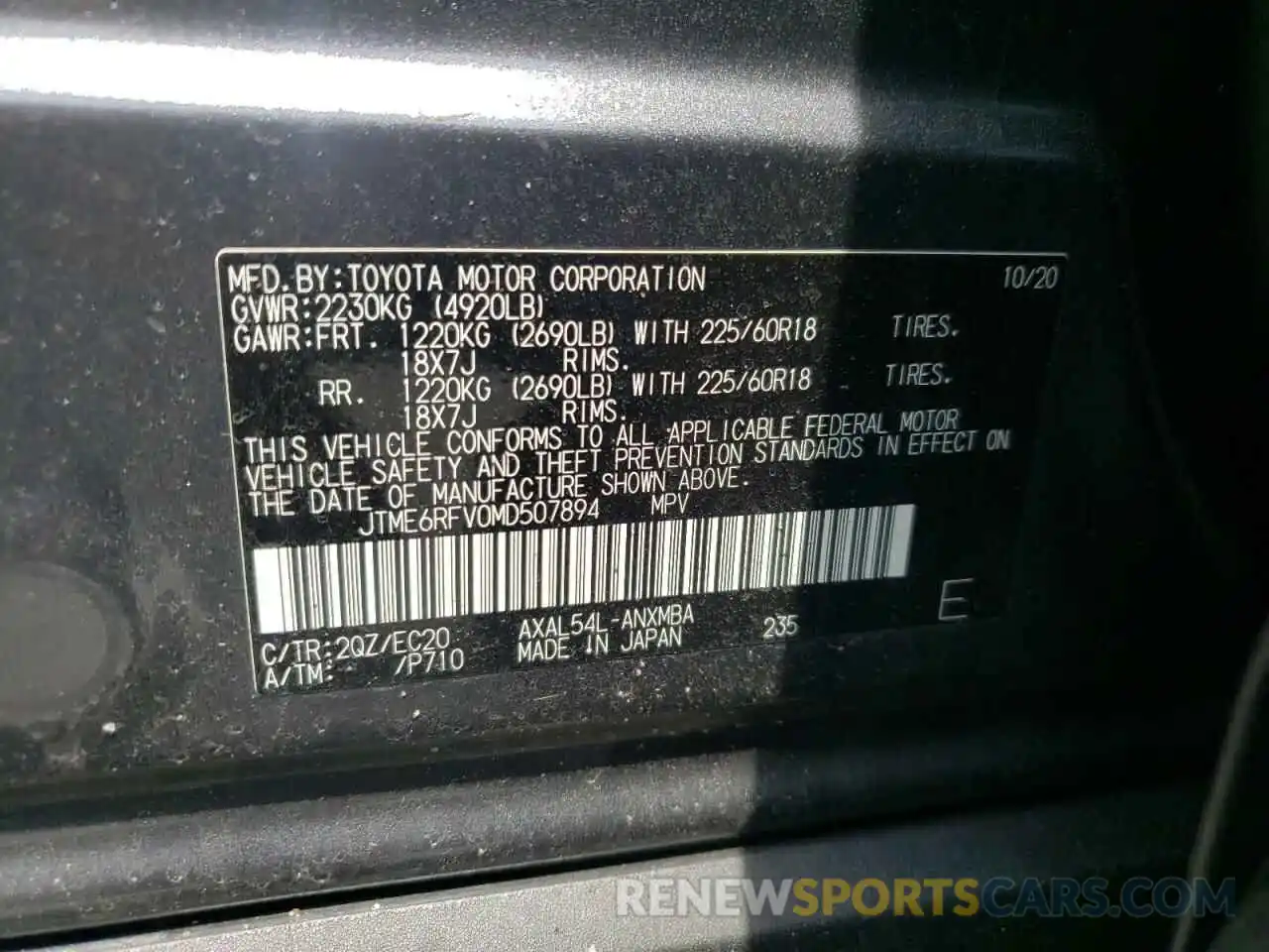 10 Фотография поврежденного автомобиля JTME6RFV0MD507894 TOYOTA RAV4 2021